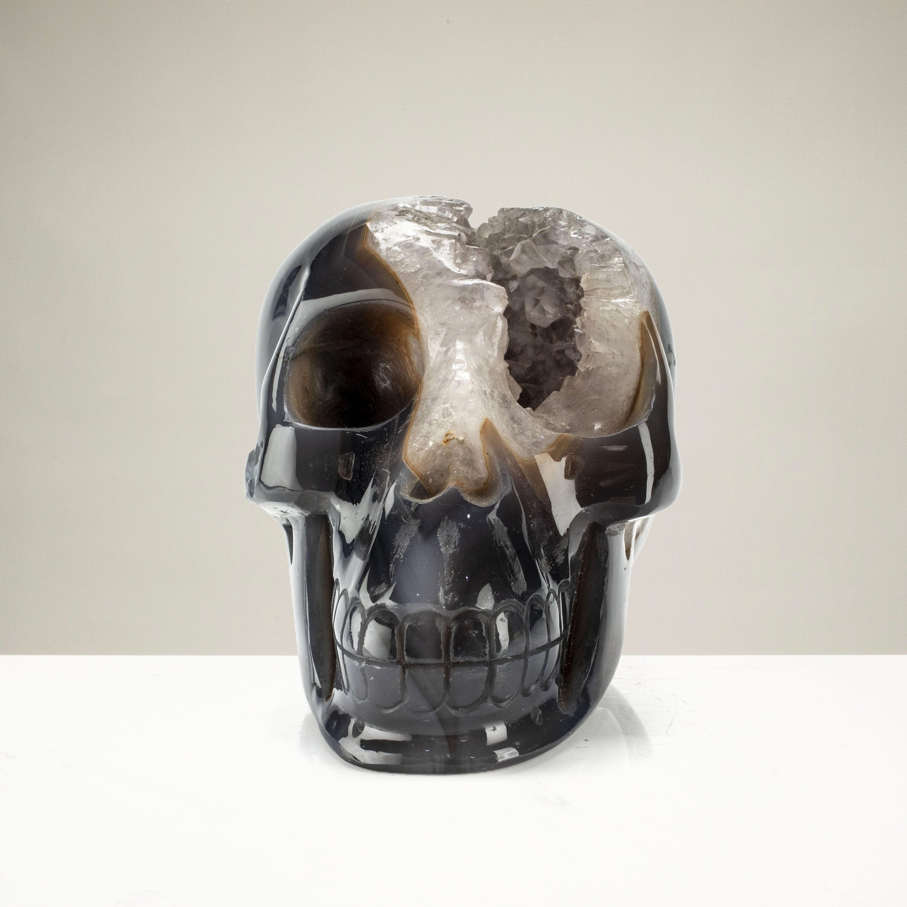 Kalifano Agate Natural Hand Carved Brazilian Druzy Agate Skull - 5.5 in. / 1,630 grams SK7000.001
