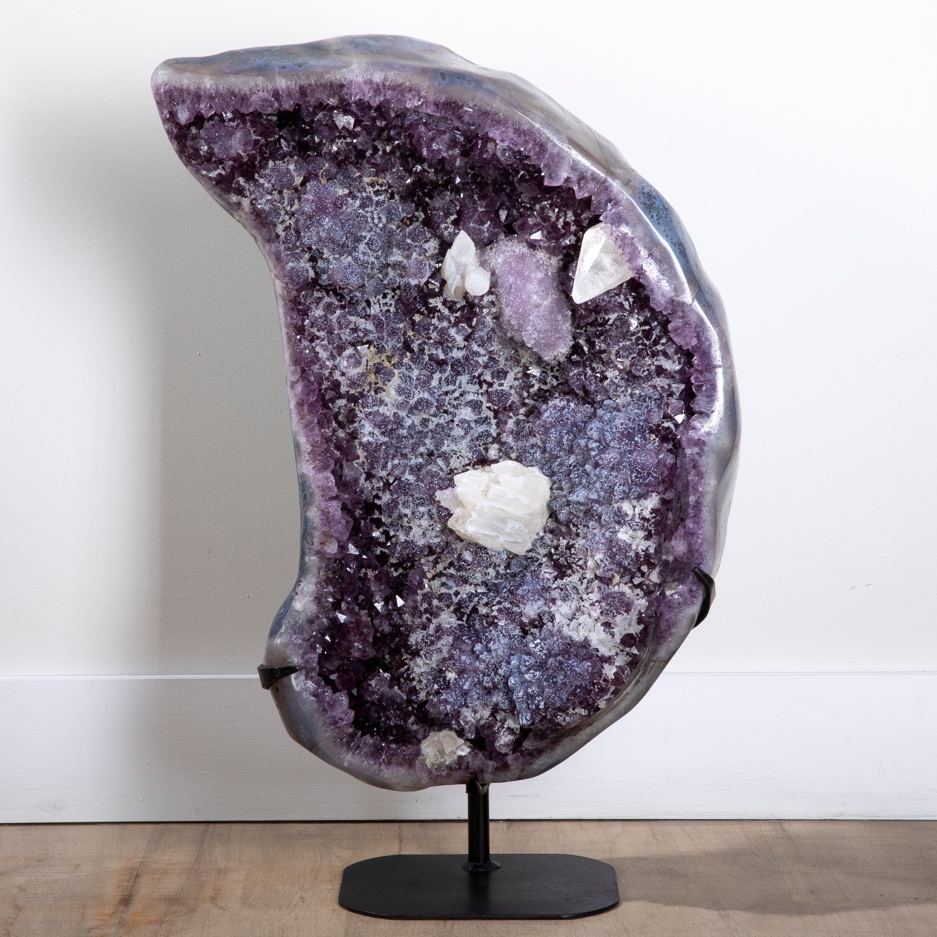 Kalifano Amethyst Amethyst Geode (Naturally formed Moon) with Calcite on Custom Stand- 30" / 90lbs BAG14000.010