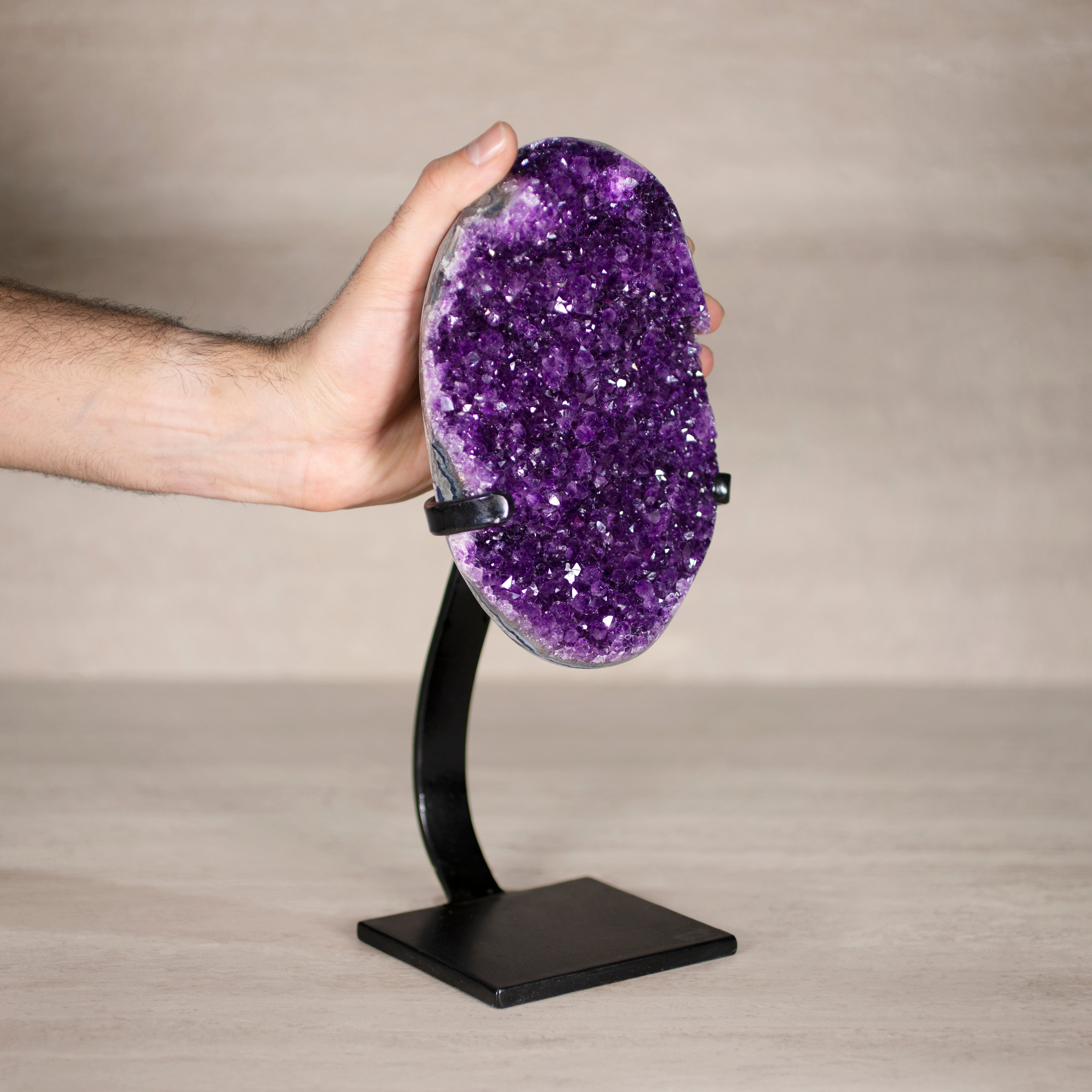 Kalifano Amethyst Amethyst Geode on Custom Stand from Uruguay - 12.5 in / 7 lbs UAG3300.009