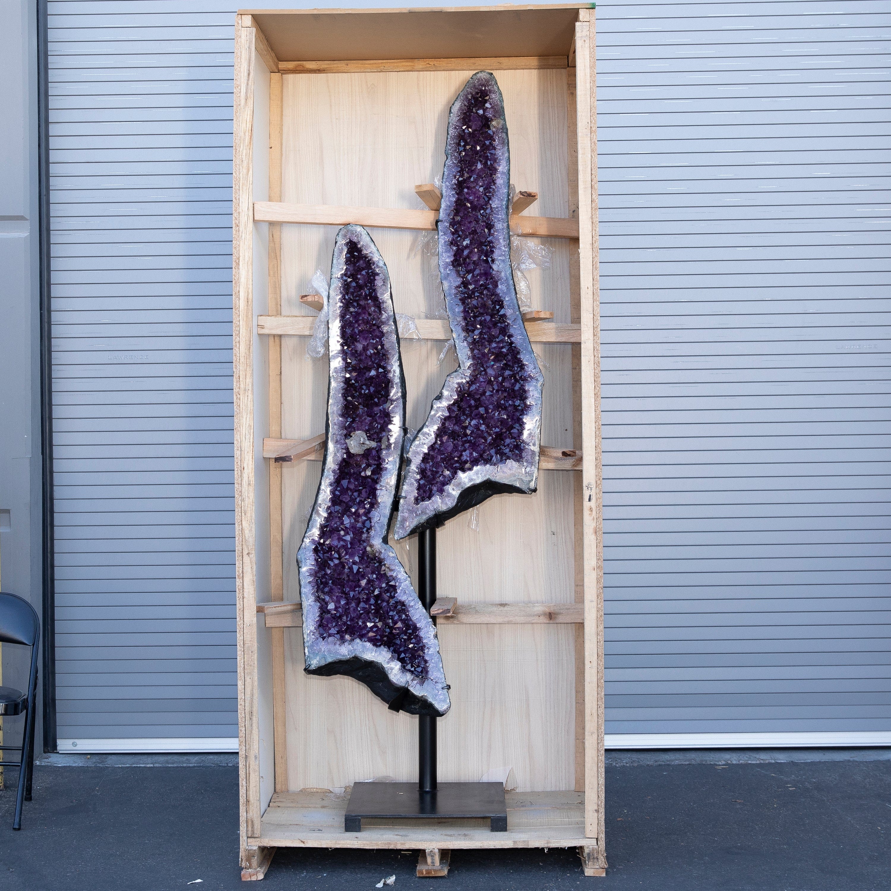 Kalifano Amethyst Amethyst Geode Pair from Brazil on Custom Stand - 96" / 496 lbs BAG150000.001