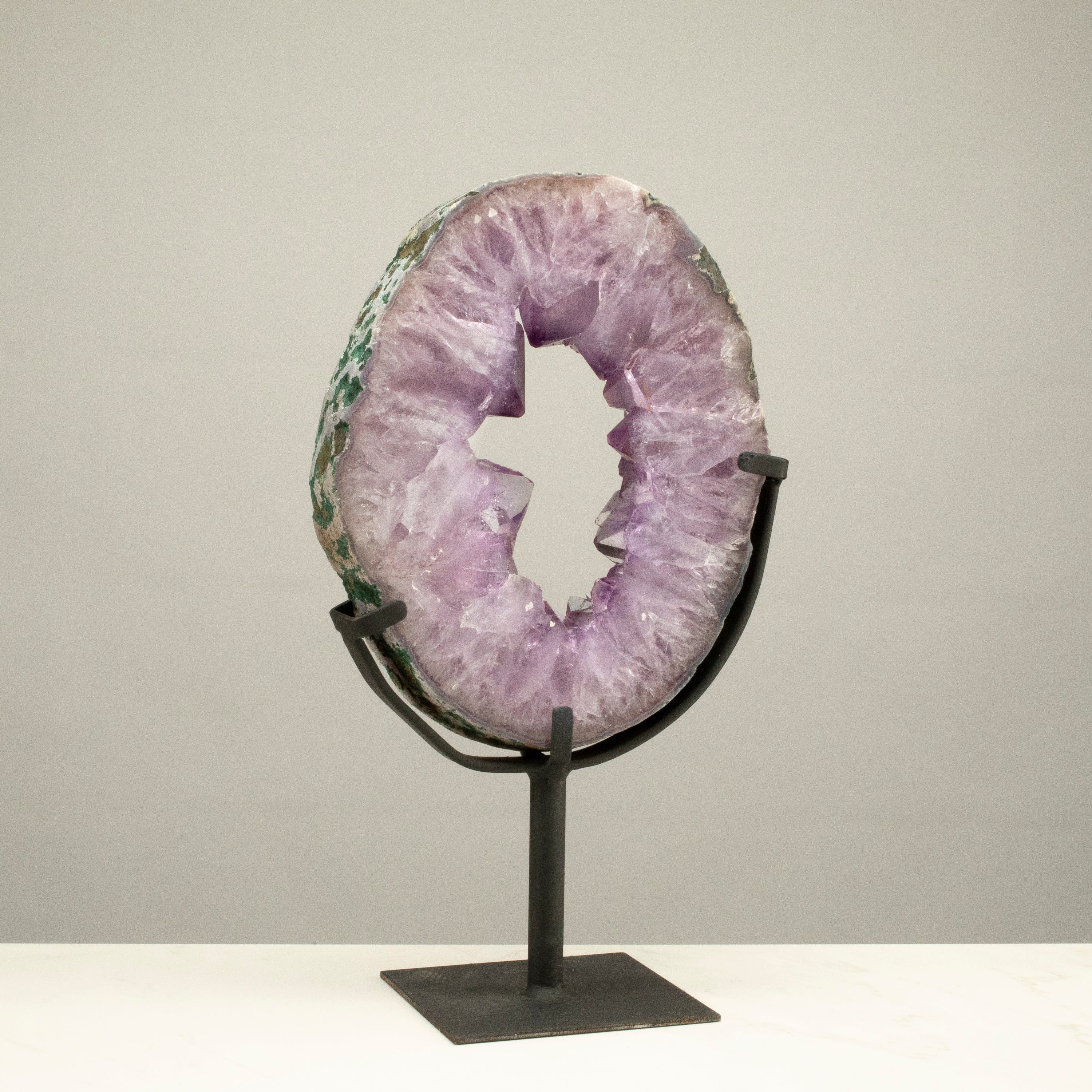 Kalifano Amethyst Amethyst Geode Slice Ring from Brazil on Custom Stand- 14" / 7.7 lbs BAGR900