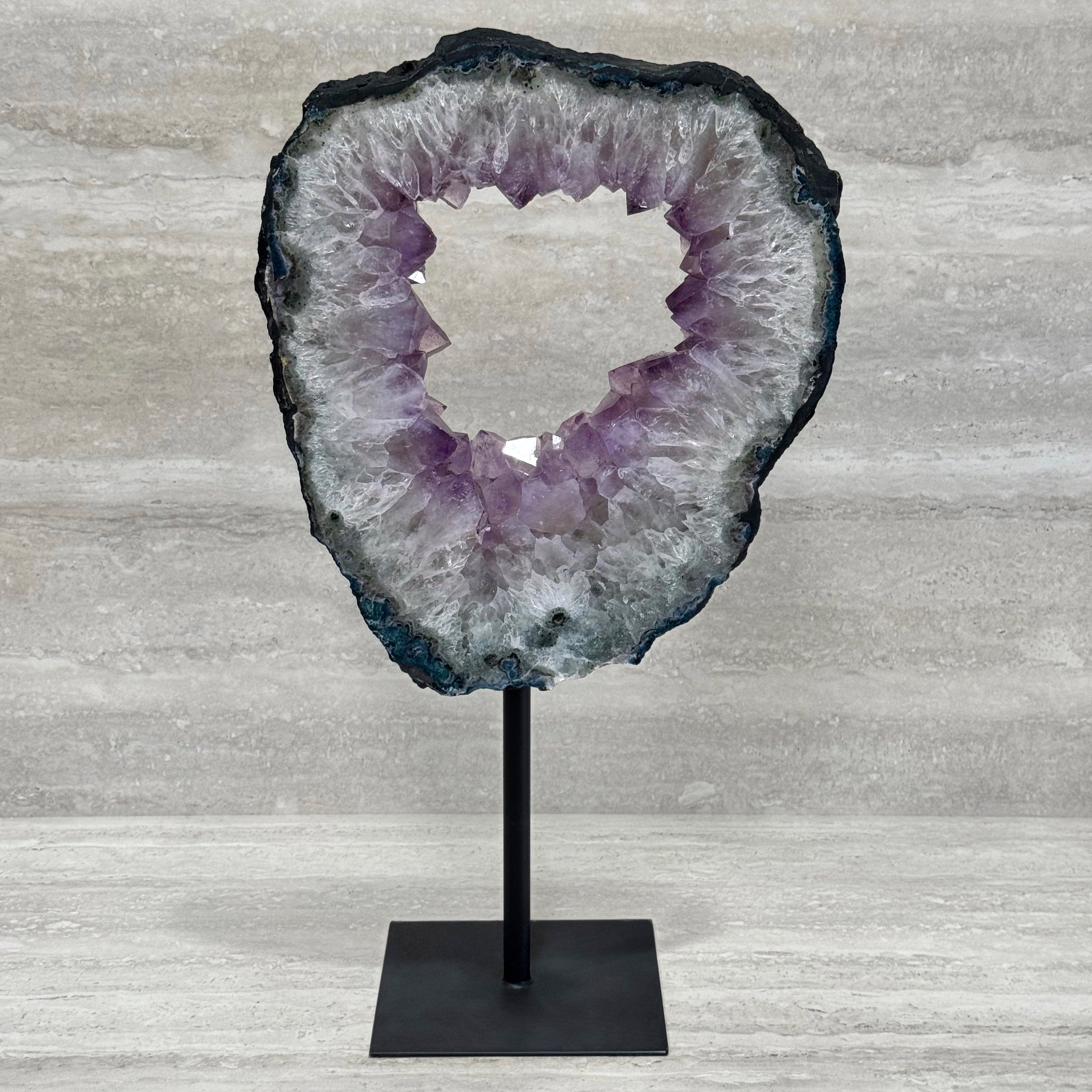 Kalifano Amethyst Amethyst Geode Slice Ring from Brazil on Custom Stand- 26" / 24 lbs BAGR4800.001