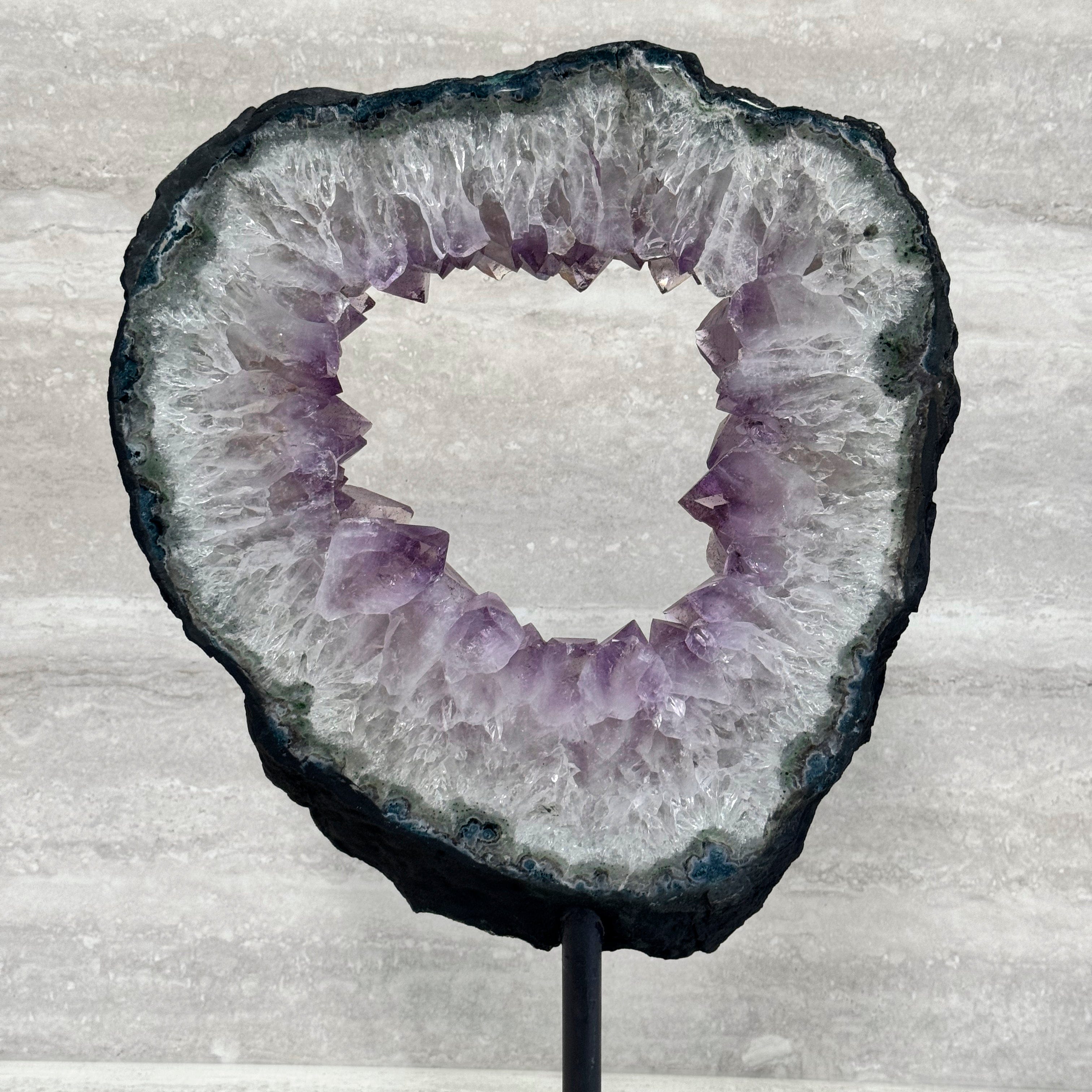Kalifano Amethyst Amethyst Geode Slice Ring from Brazil on Custom Stand- 26" / 24 lbs BAGR4800.001