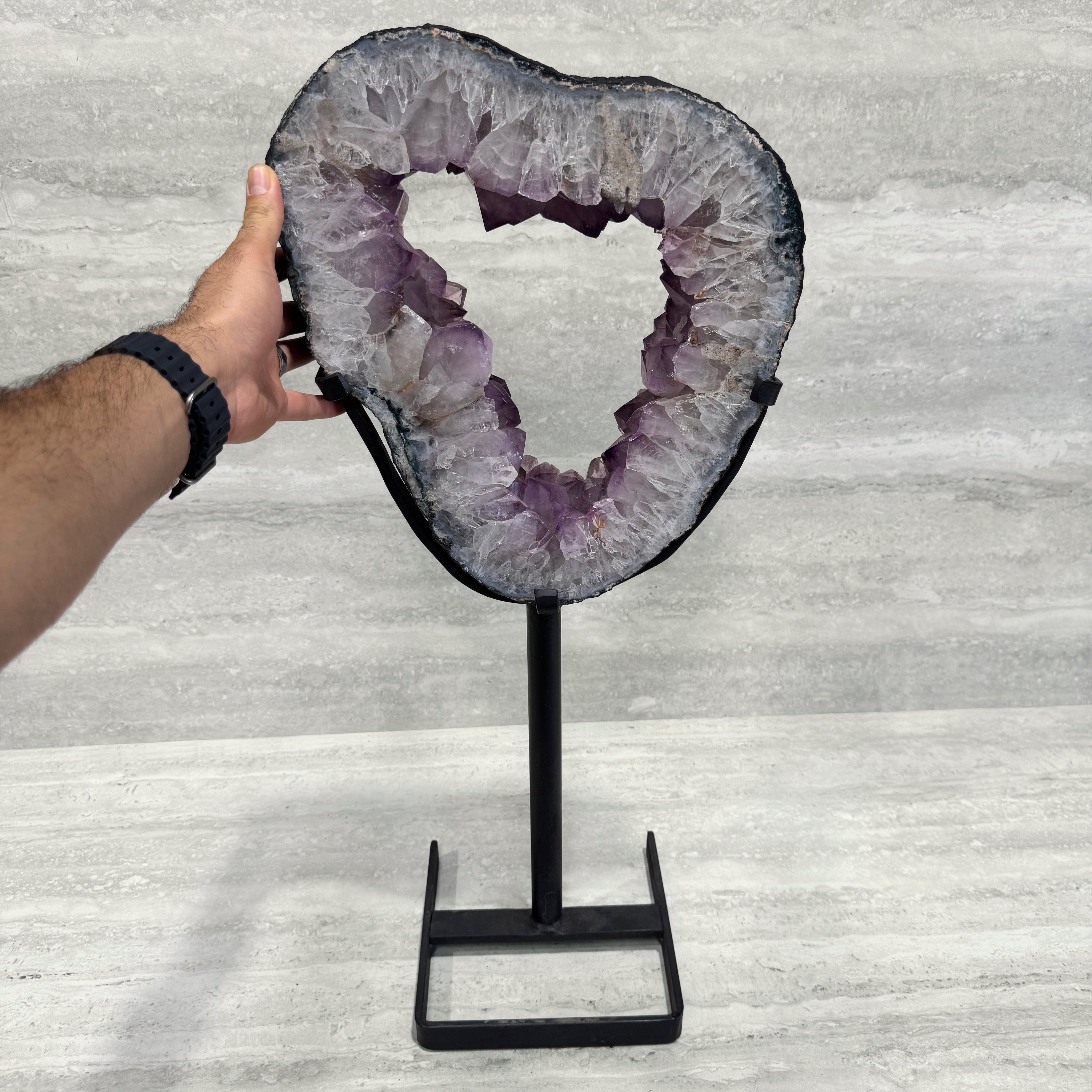 Kalifano Amethyst Amethyst Geode Slice Ring from Brazil on Custom Stand- 27" / 31 lbs BAGR6400.001