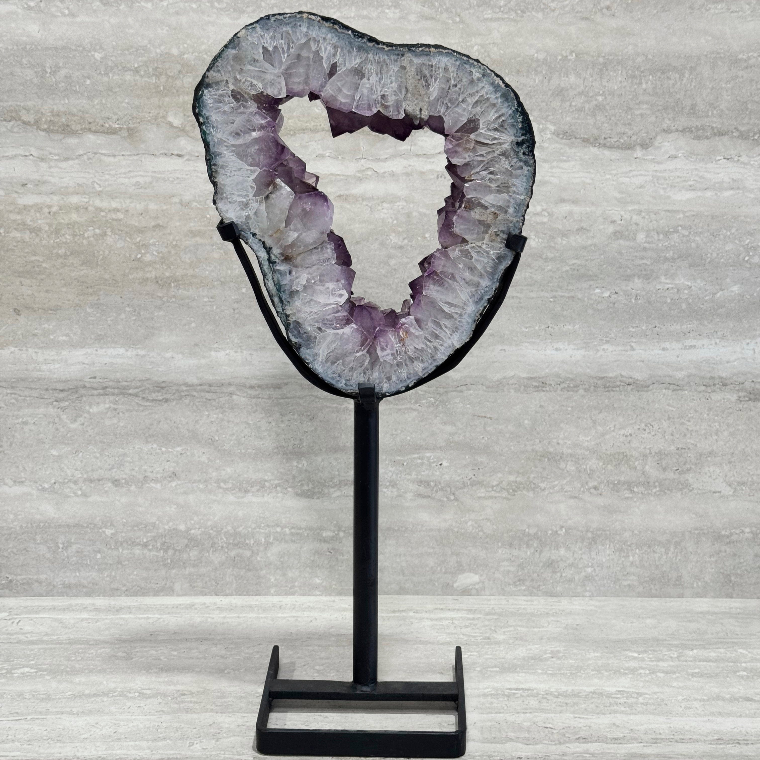 Kalifano Amethyst Amethyst Geode Slice Ring from Brazil on Custom Stand- 27" / 31 lbs BAGR6400.001