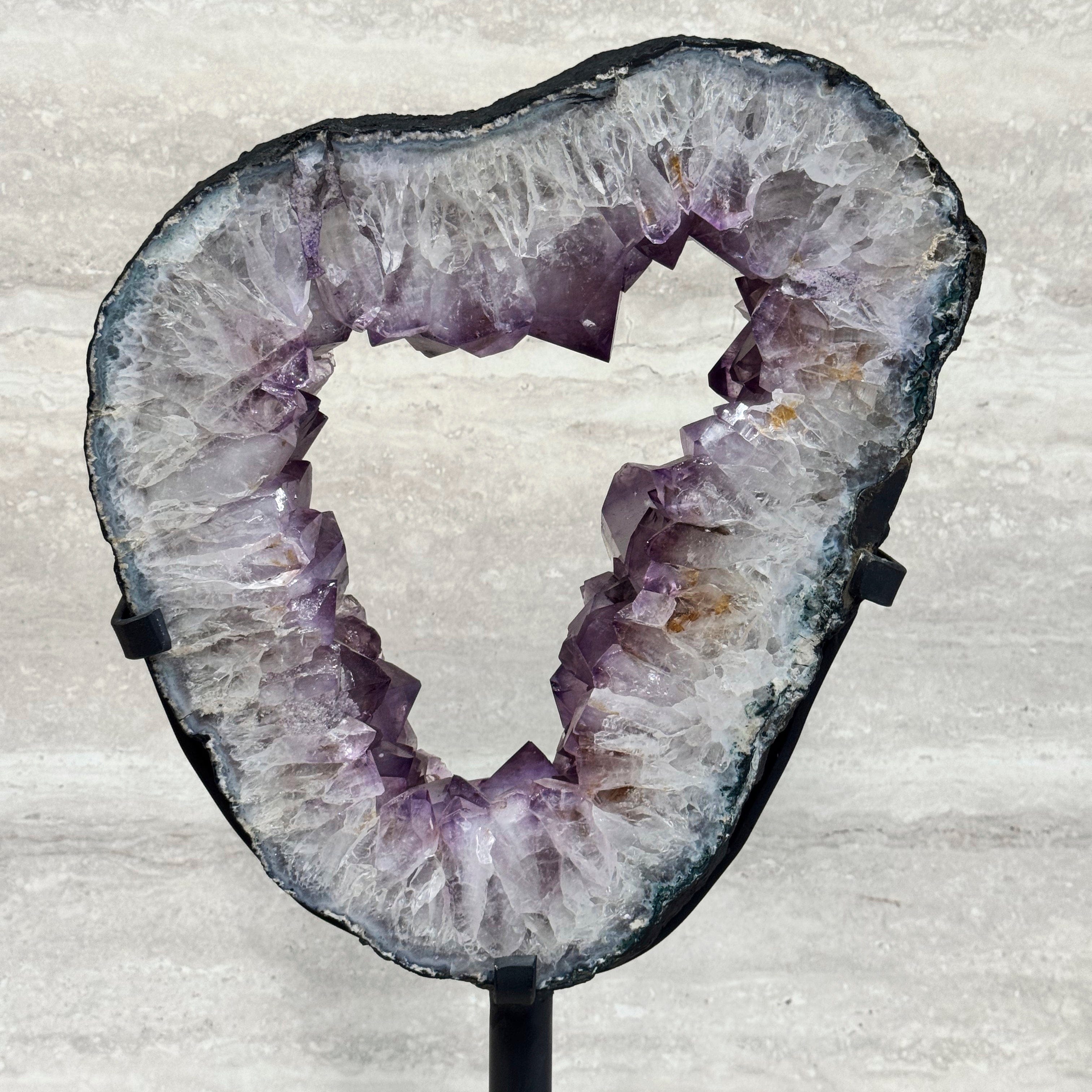 Kalifano Amethyst Amethyst Geode Slice Ring from Brazil on Custom Stand- 27" / 31 lbs BAGR6400.001