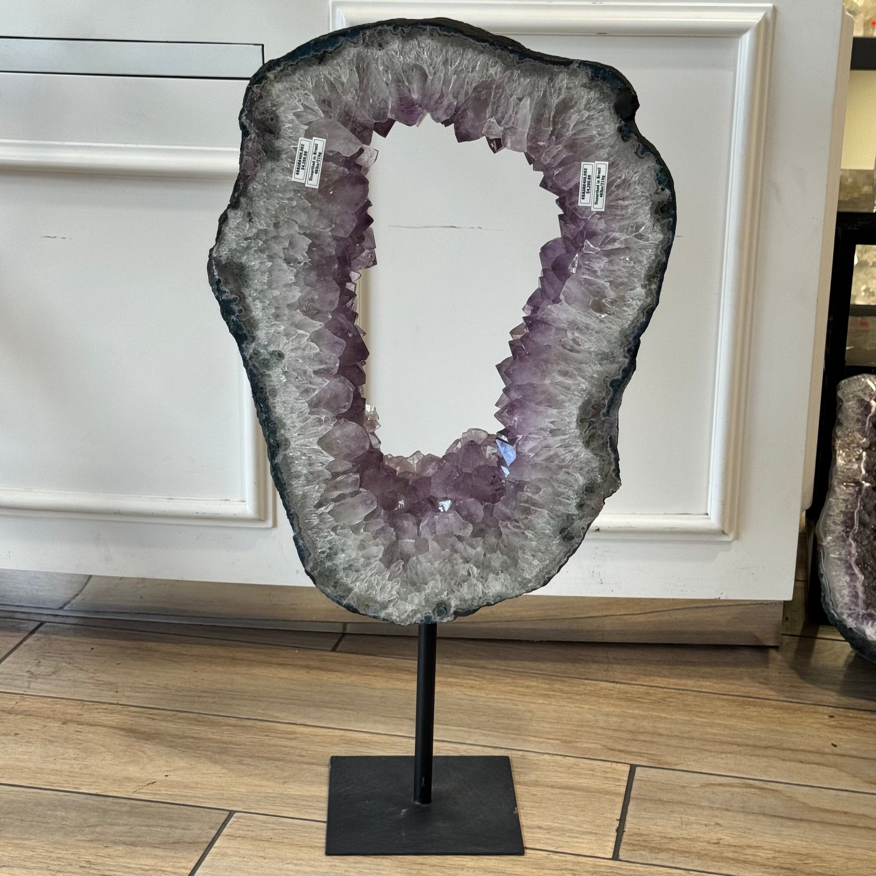 Kalifano Amethyst Amethyst Geode Slice Ring from Brazil on Custom Stand- 32" / 46 lbs BAGR8400.002