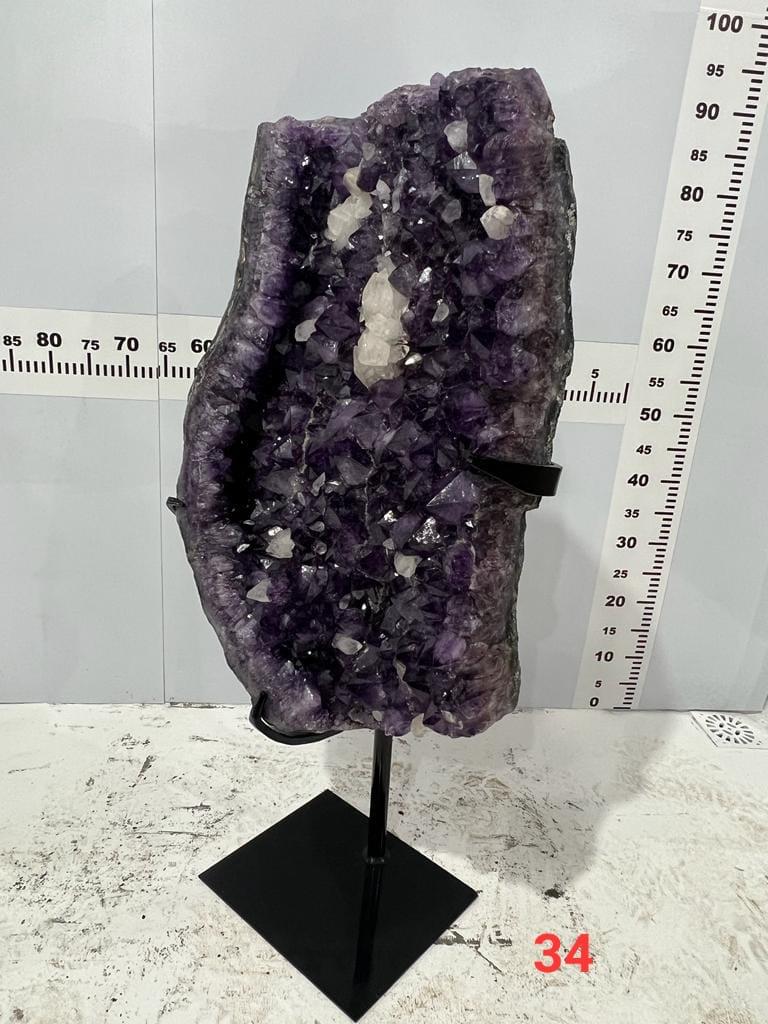 Kalifano Amethyst Amethyst Geode with Calcite from Brazil on Custom Stand- 34" / 109lbs BAG12000.008