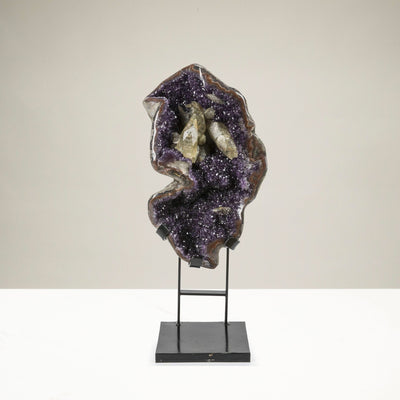 Kalifano Amethyst Natural Uruguayan Amethyst Geode with White Calcite on Custom Stand - 32 in / 37 kg UAG22000.001