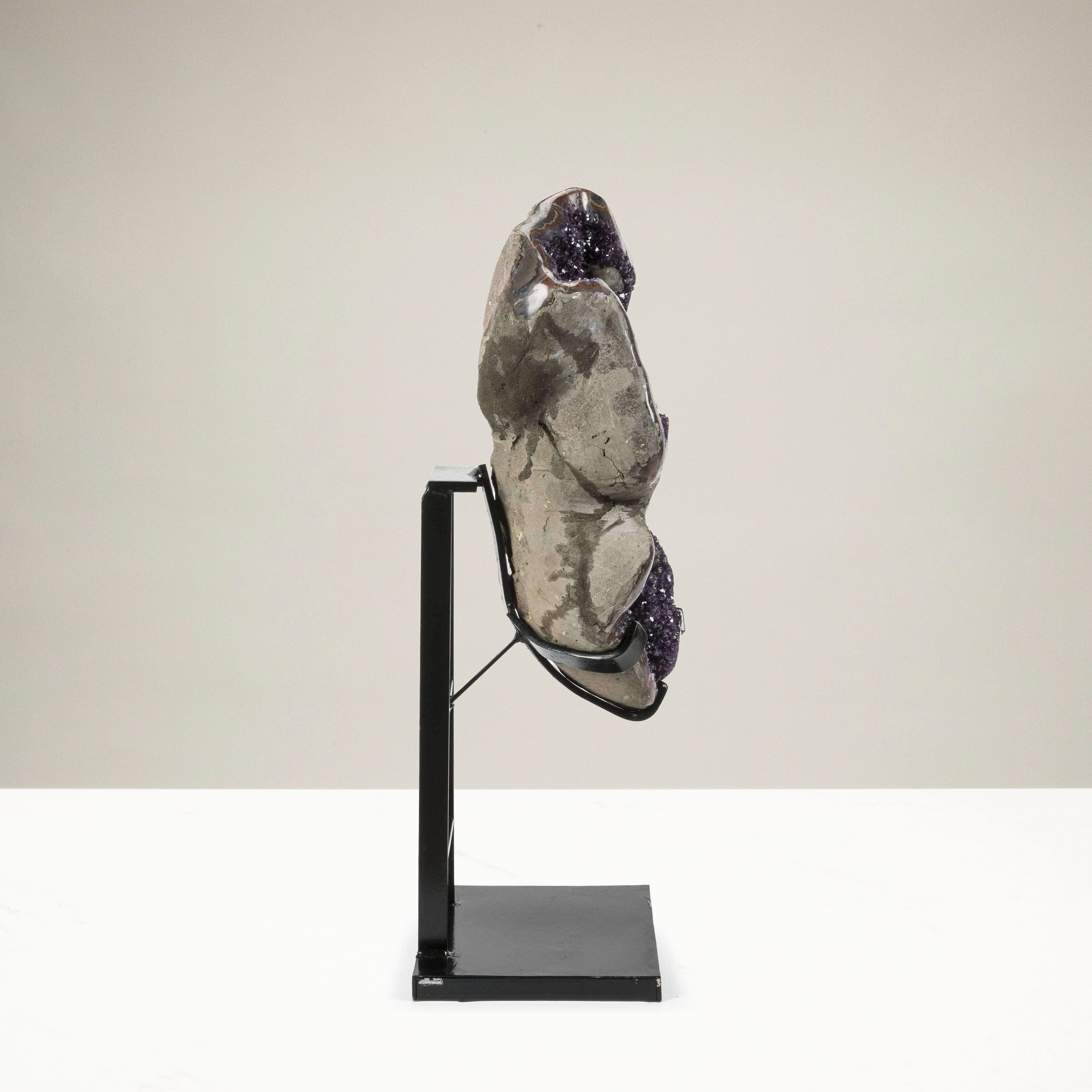 Kalifano Amethyst Natural Uruguayan Amethyst Geode with White Calcite on Custom Stand - 32 in / 37 kg UAG22000.001