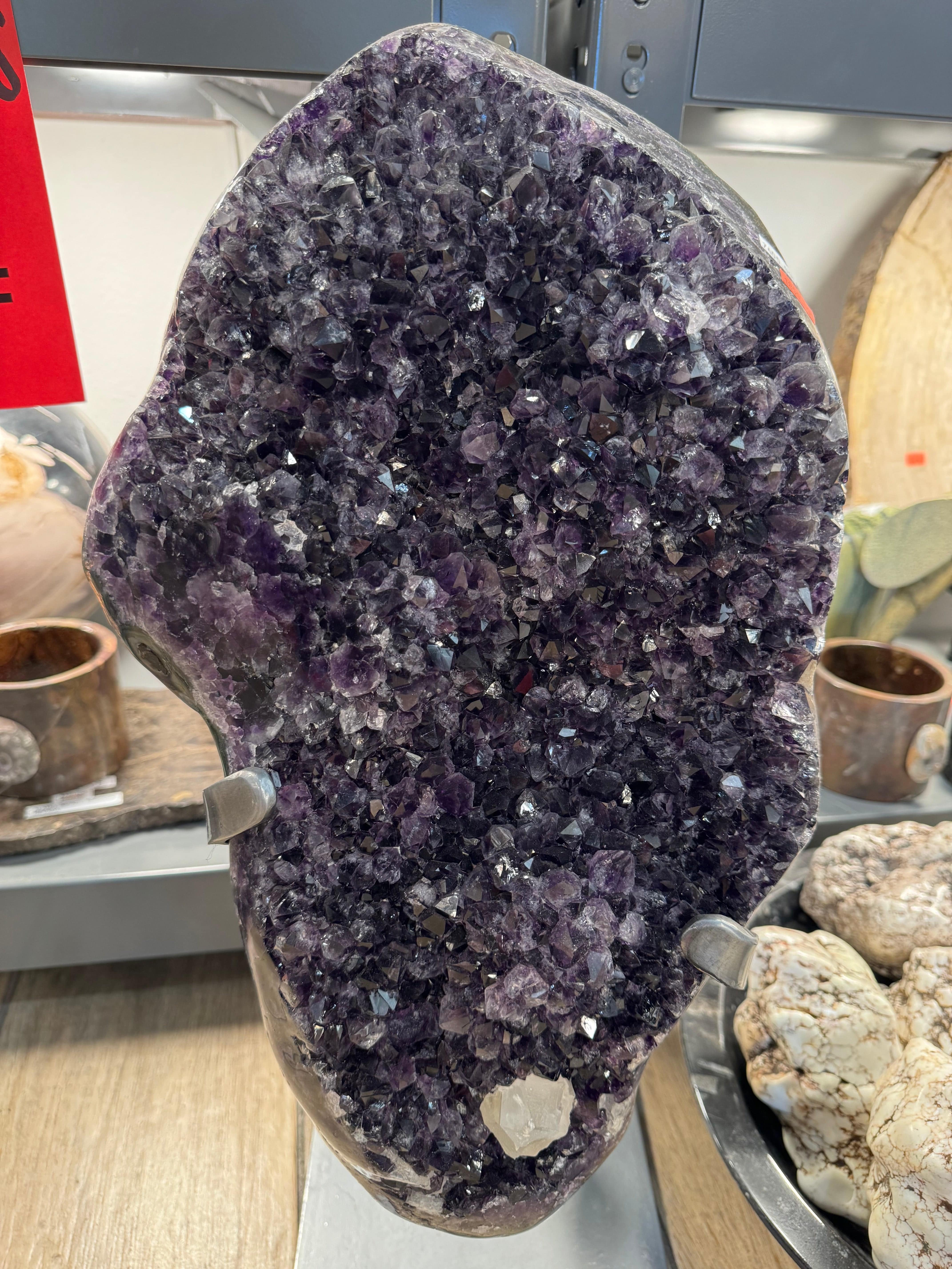 Kalifano Amethyst Uruguayan Amethyst Geode (with Calcite) on Custom Stand - 23" / 52 lbs UAG14800.001