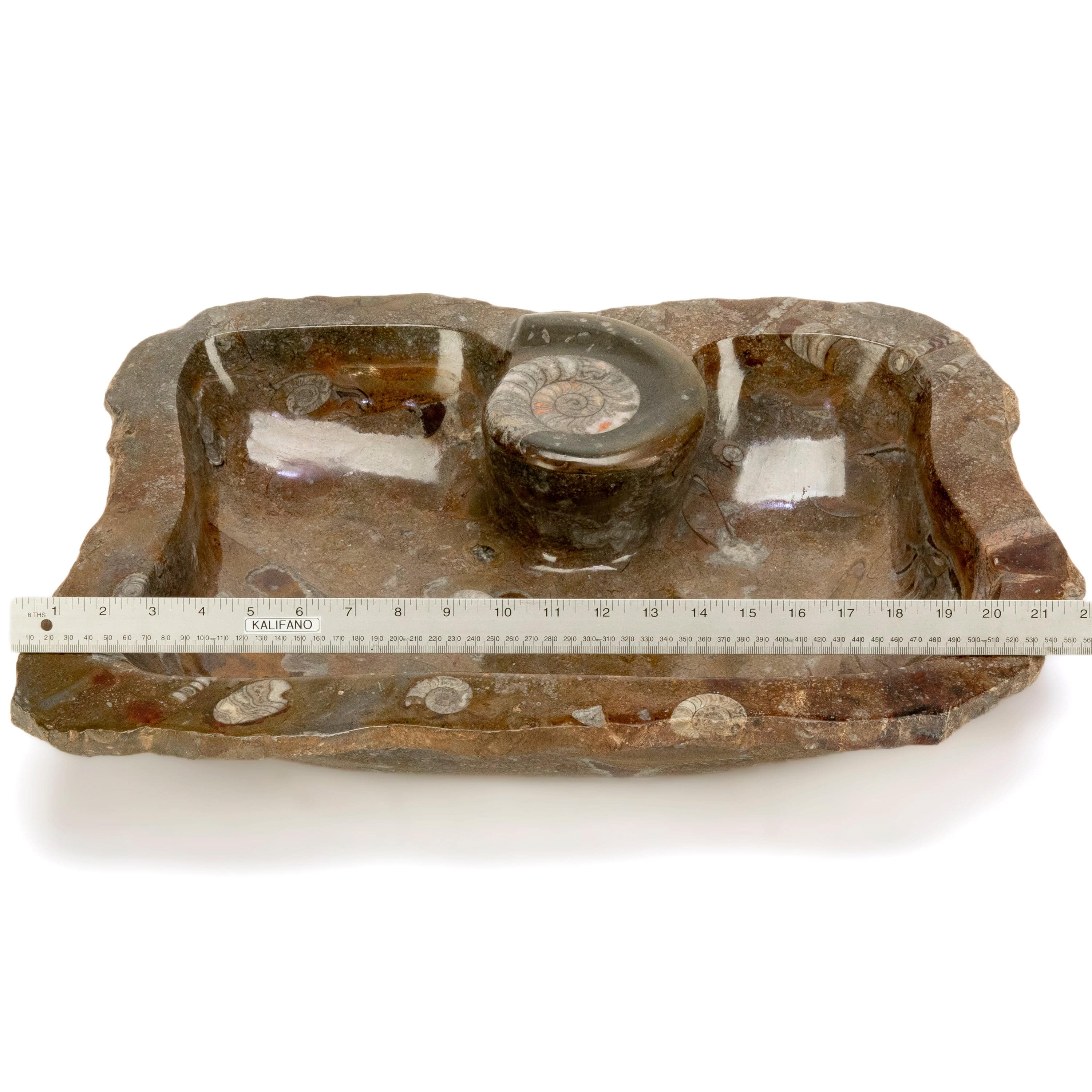 KALIFANO Ammonites & Orthoceras Ammonite Fossil Sink Bowl from Morocco - 23" AMBOWL3200.004