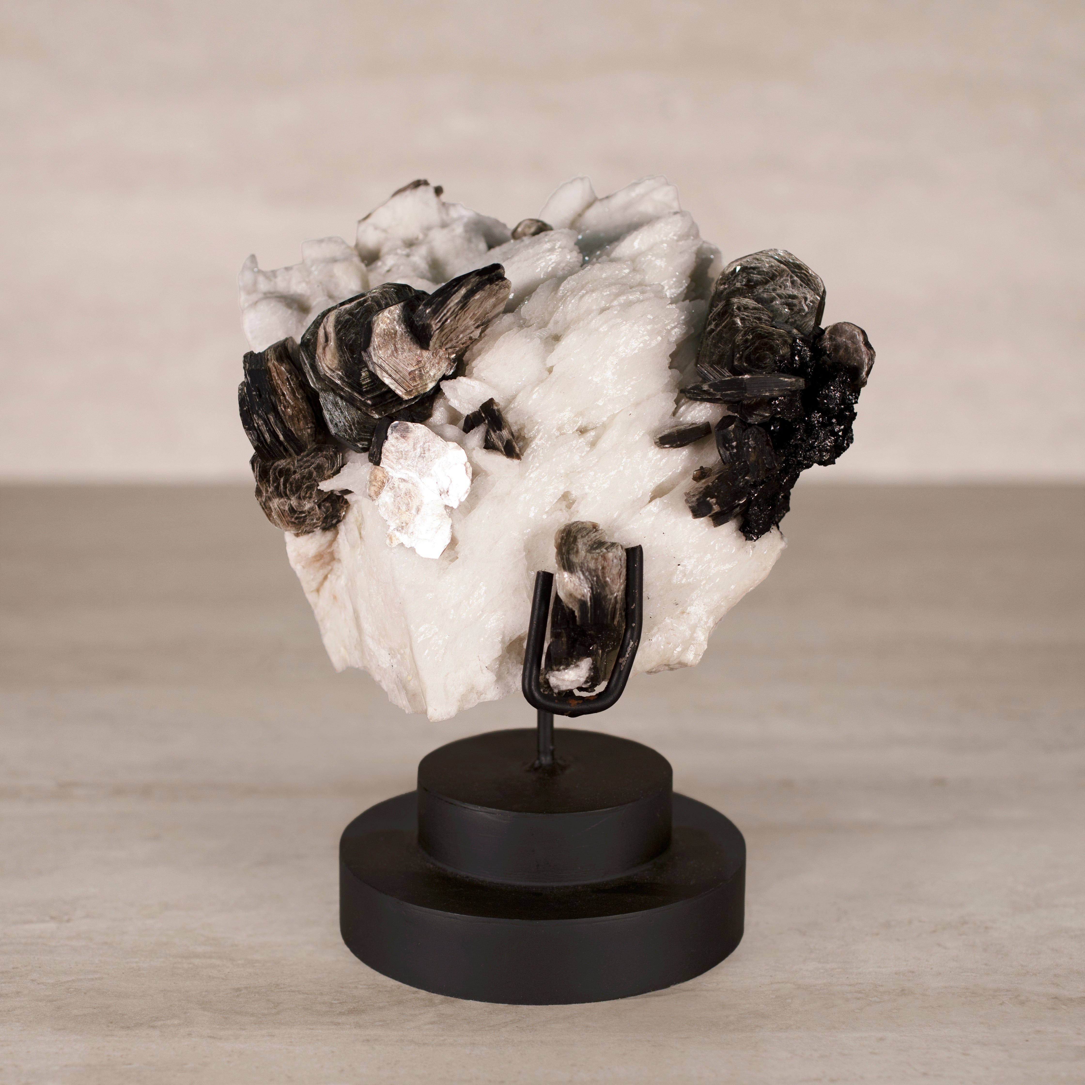 KALIFANO Apophyllite & Mica Natural Brazilian Apophyllite, Mica, Black Tourmaline on Custom Stand - 7.25" / 4 lbs APE11000.001