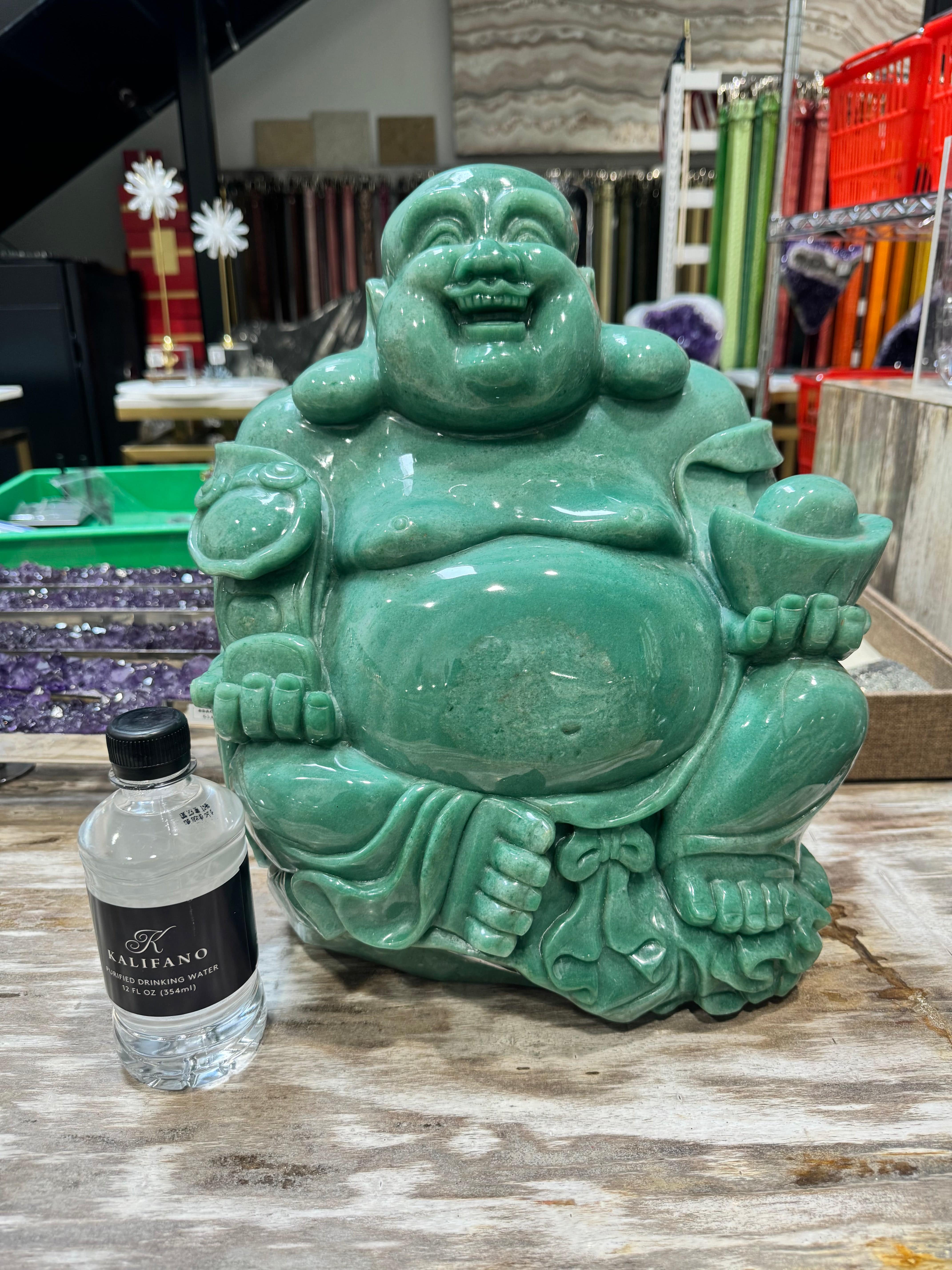 KALIFANO Aventurine Laughing Buddha Carving CV36000.001