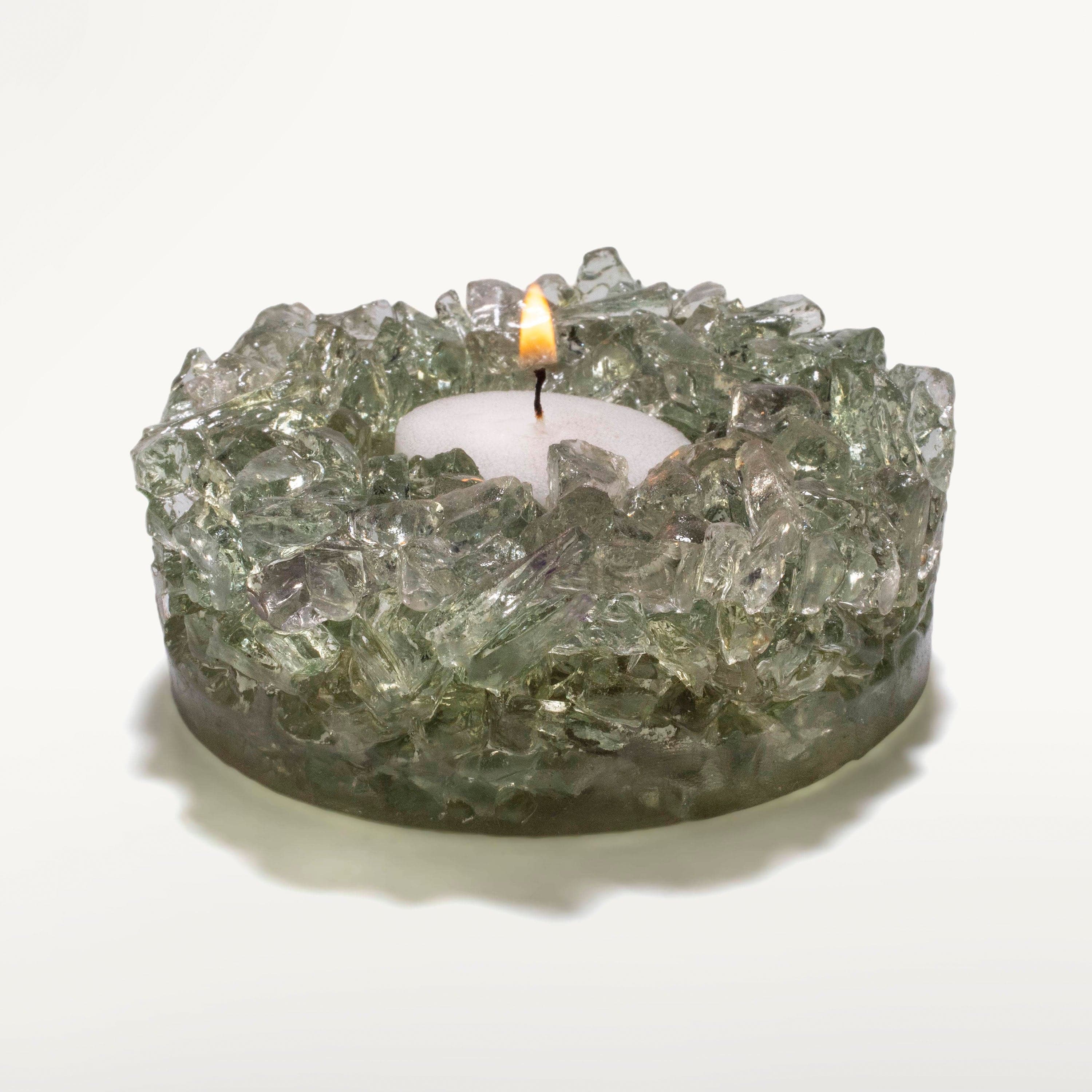 Kalifano Candle Holders Crushed Green Quartz Tealight Candle Holder GCH-19