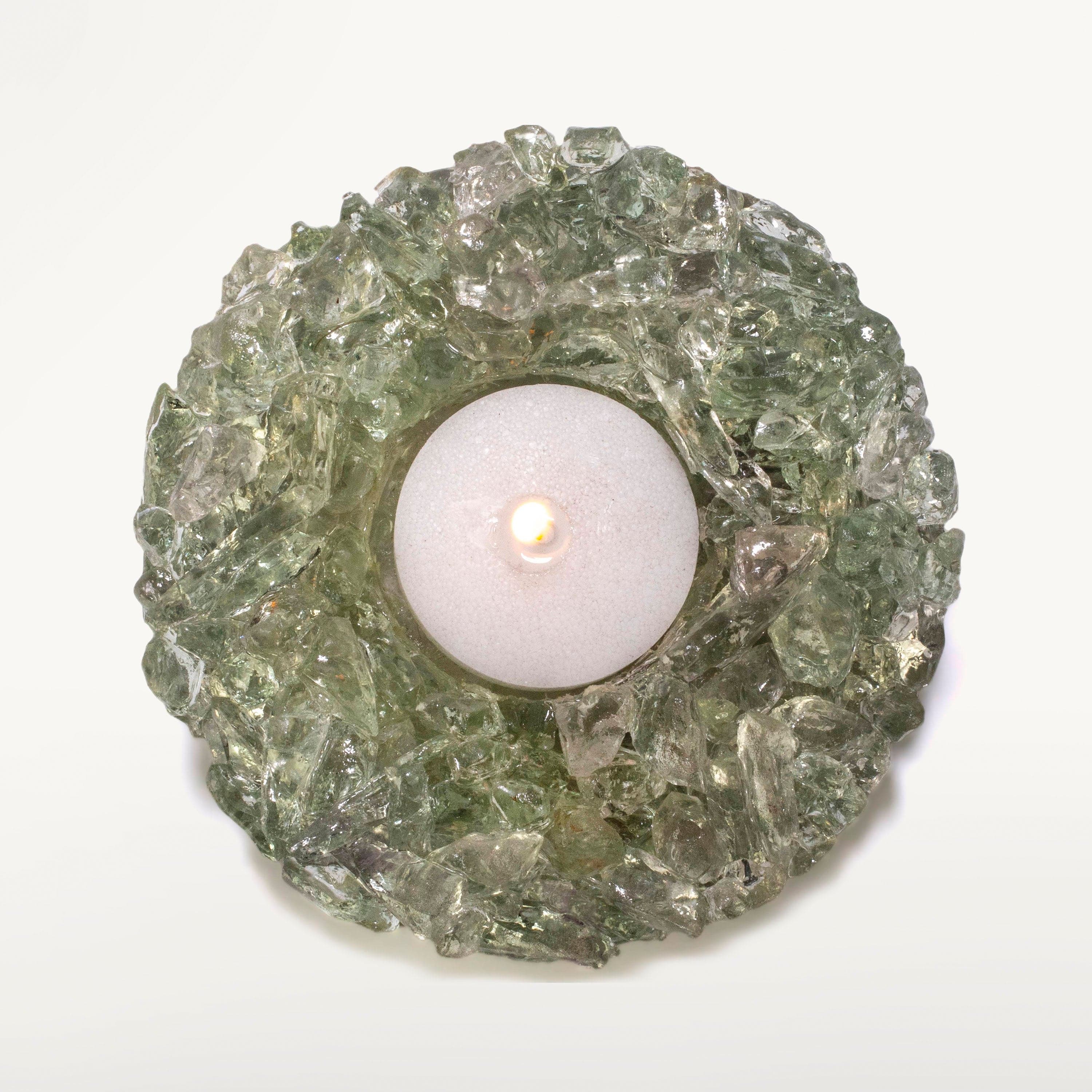 Kalifano Candle Holders Crushed Green Quartz Tealight Candle Holder GCH-19