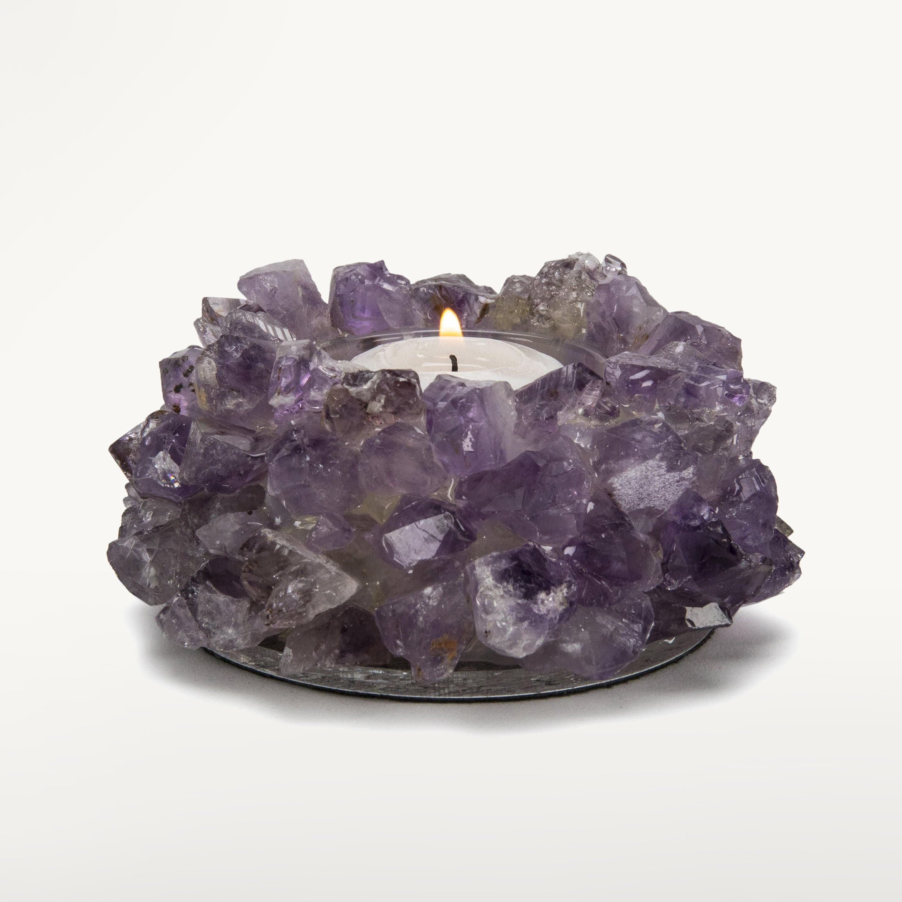 Kalifano Candle Holders Natural Amethyst Cluster Crystal Tealight Candle Holder GCH-08