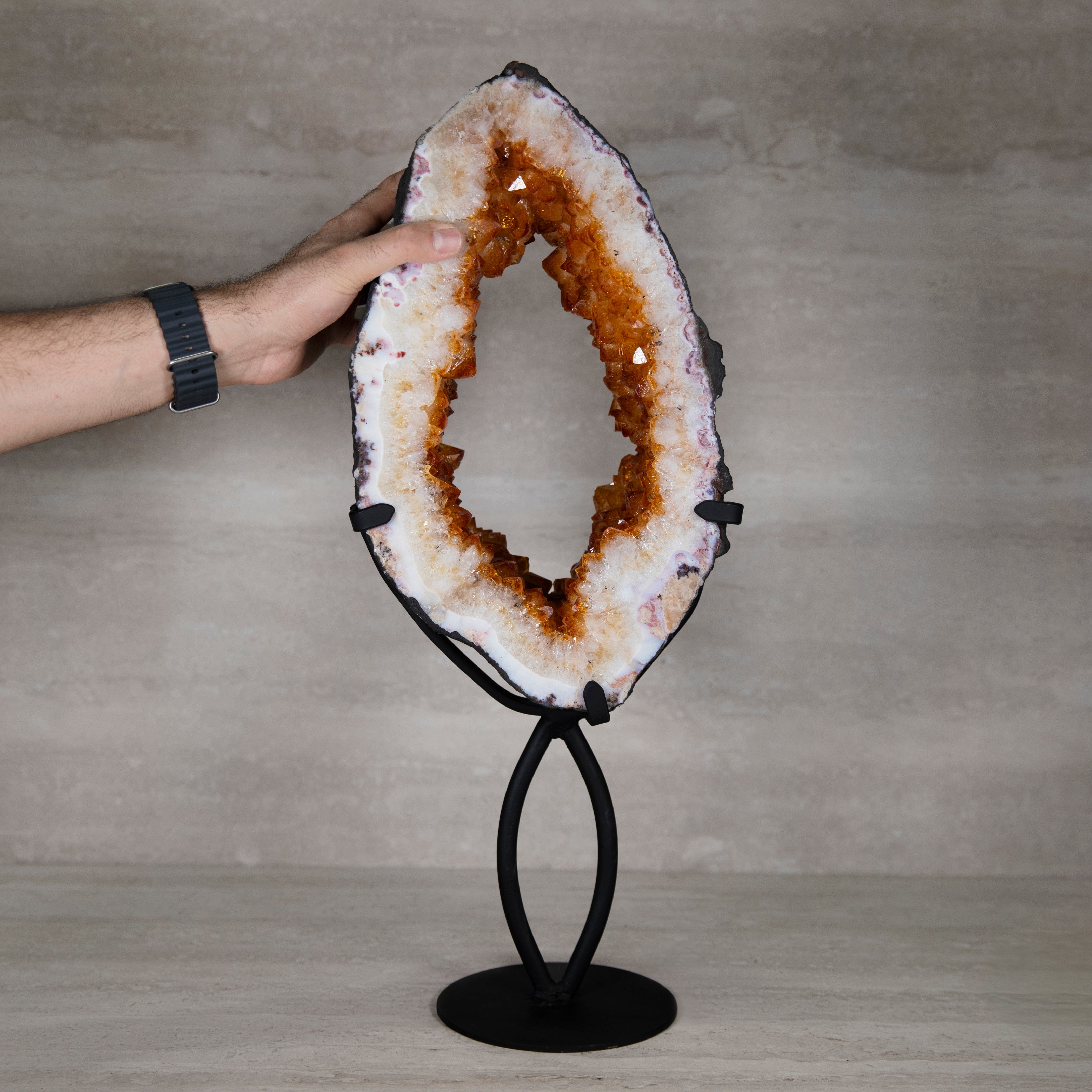 Kalifano Citrine Citrine Geode on Custom Stand from Brazil - 23 in / 25 lbs BCG5600.002