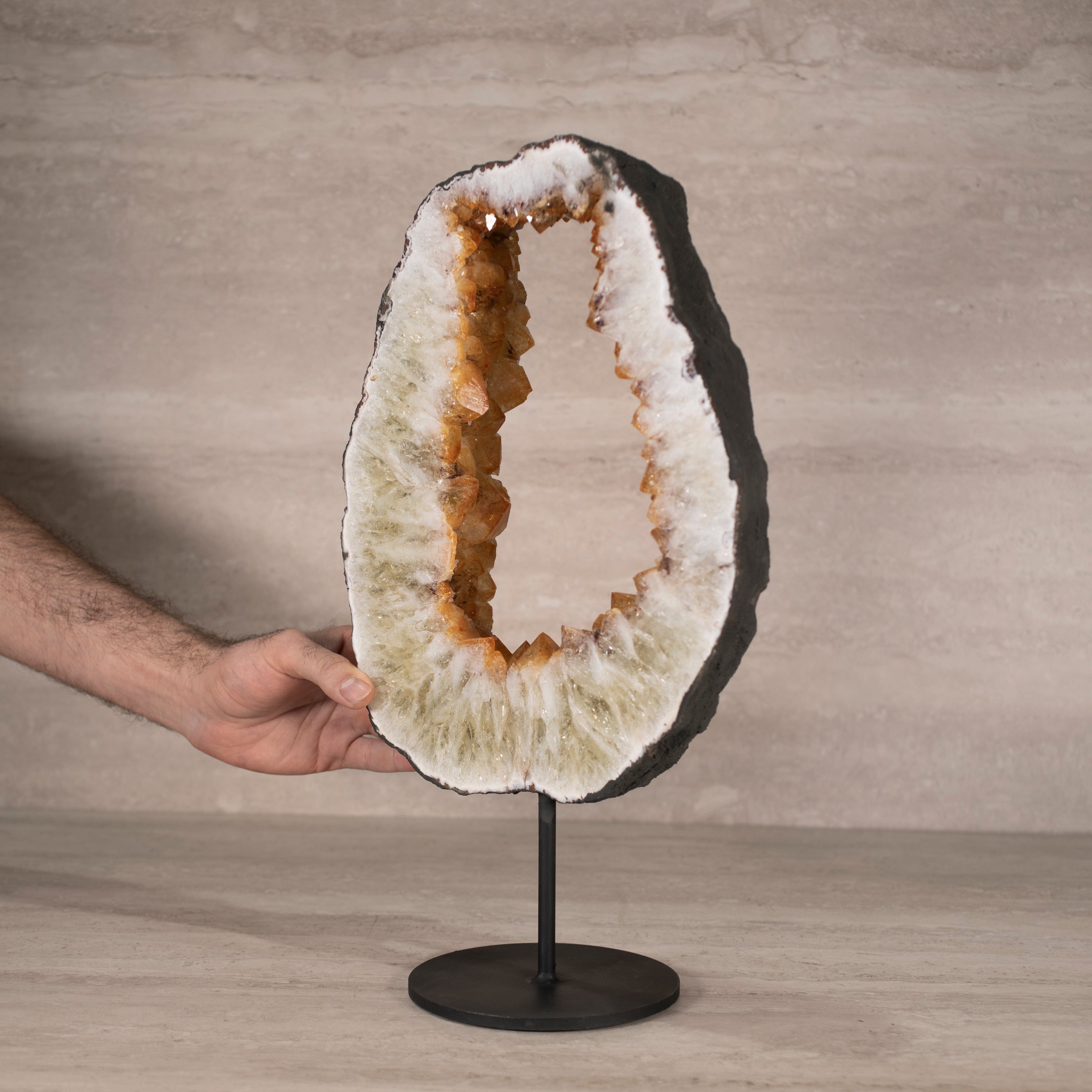 Kalifano Citrine Citrine Geode Ring on Custom Stand from Brazil - 14" / 15 lbs BCGR3600.001