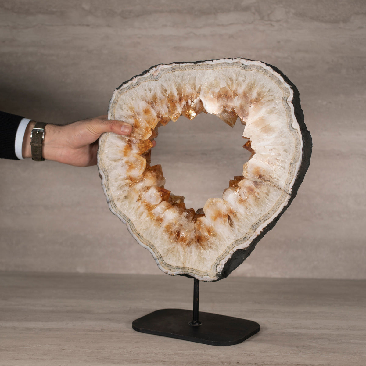 Kalifano Citrine Citrine Geode Ring on Custom Stand from Brazil - 14.5" / 24 lbs BCGR5000.001