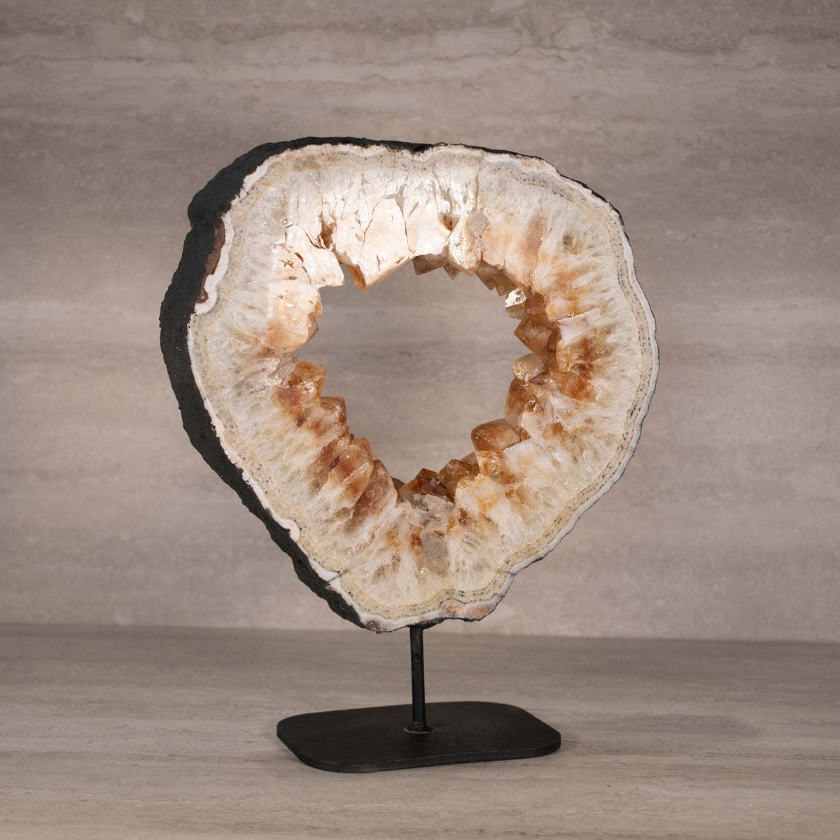 Kalifano Citrine Citrine Geode Ring on Custom Stand from Brazil - 14.5" / 24 lbs BCGR5000.001
