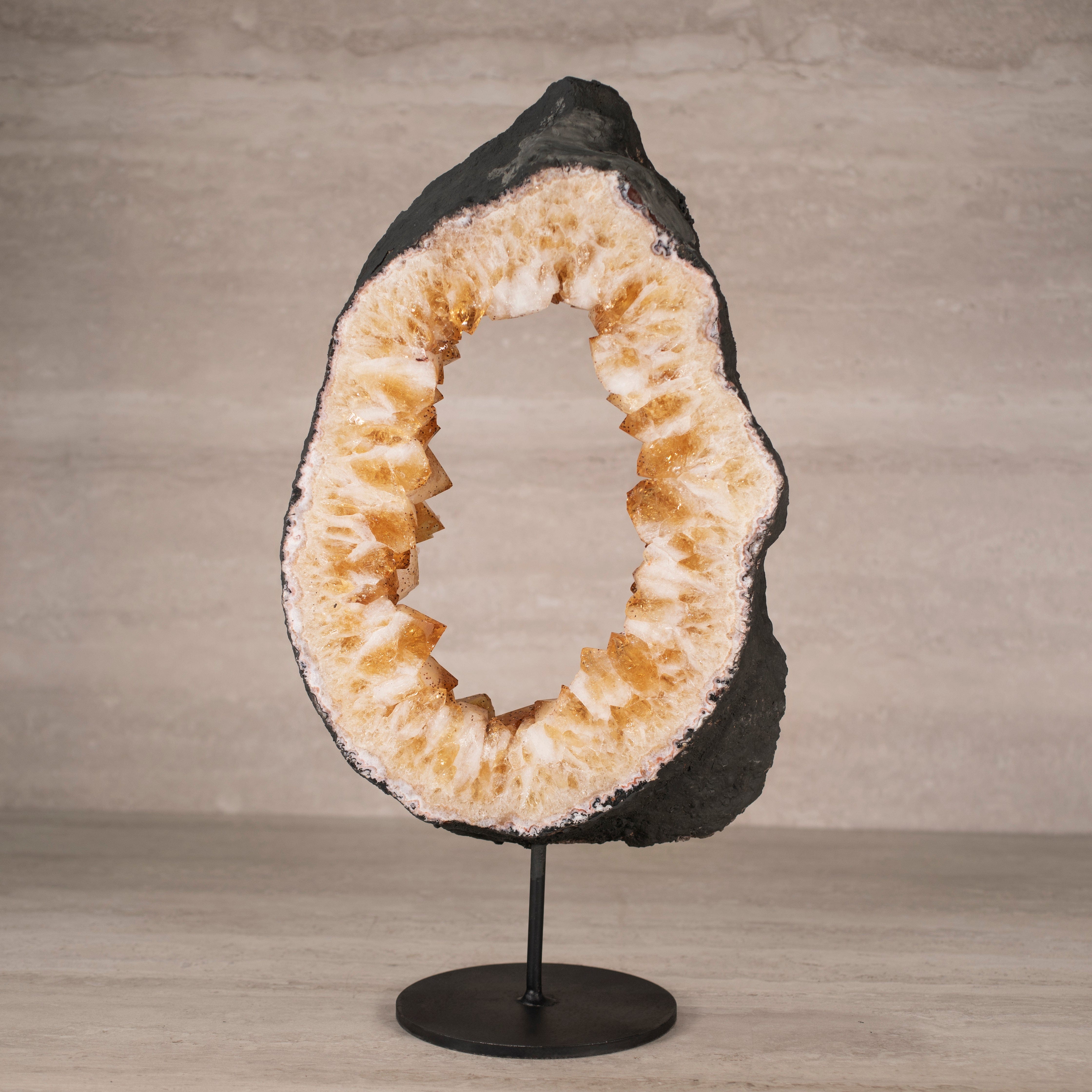 Kalifano Citrine Citrine Geode Ring on Custom Stand from Brazil - 16" / 16 lbs BCGR3600.002