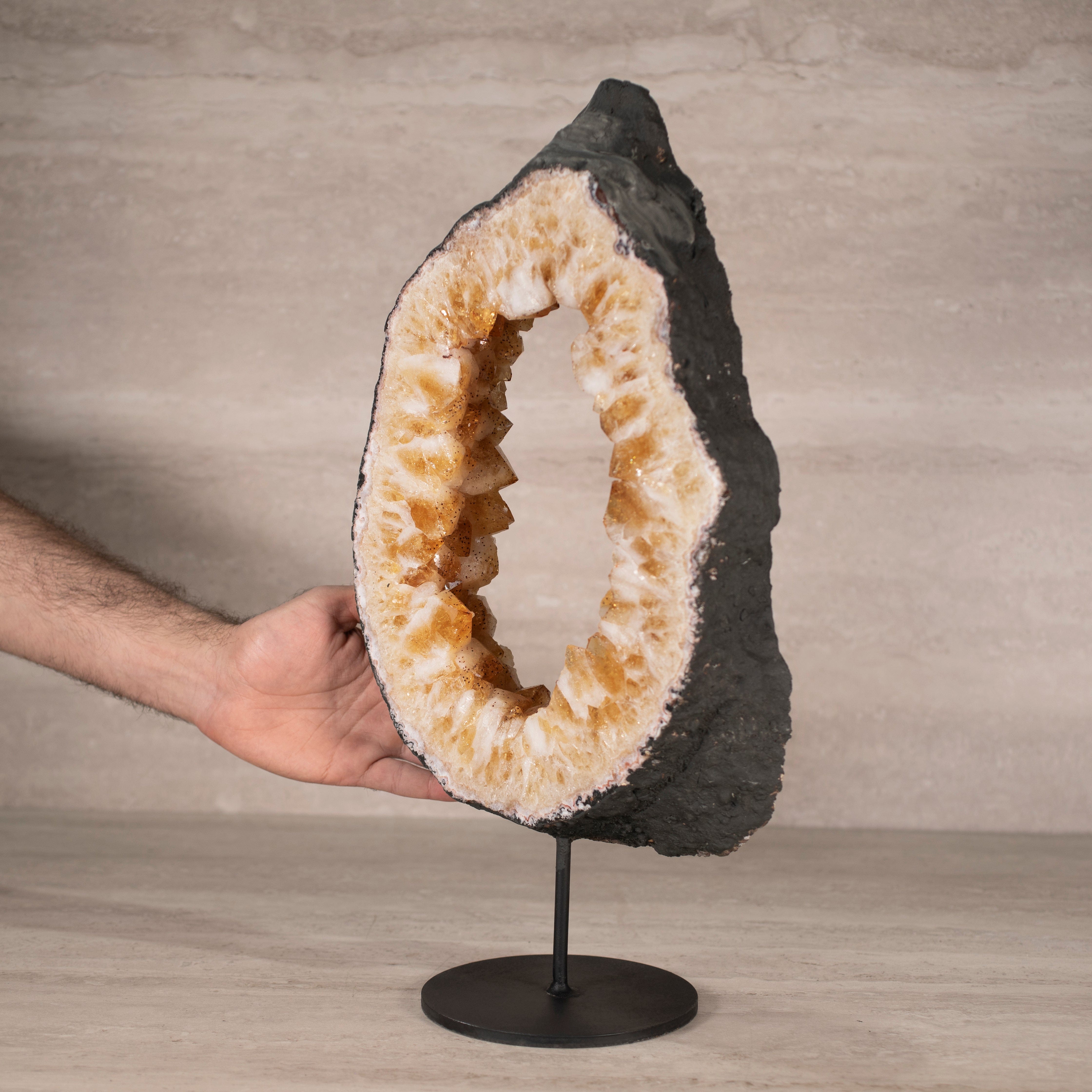 Kalifano Citrine Citrine Geode Ring on Custom Stand from Brazil - 16" / 16 lbs BCGR3600.002