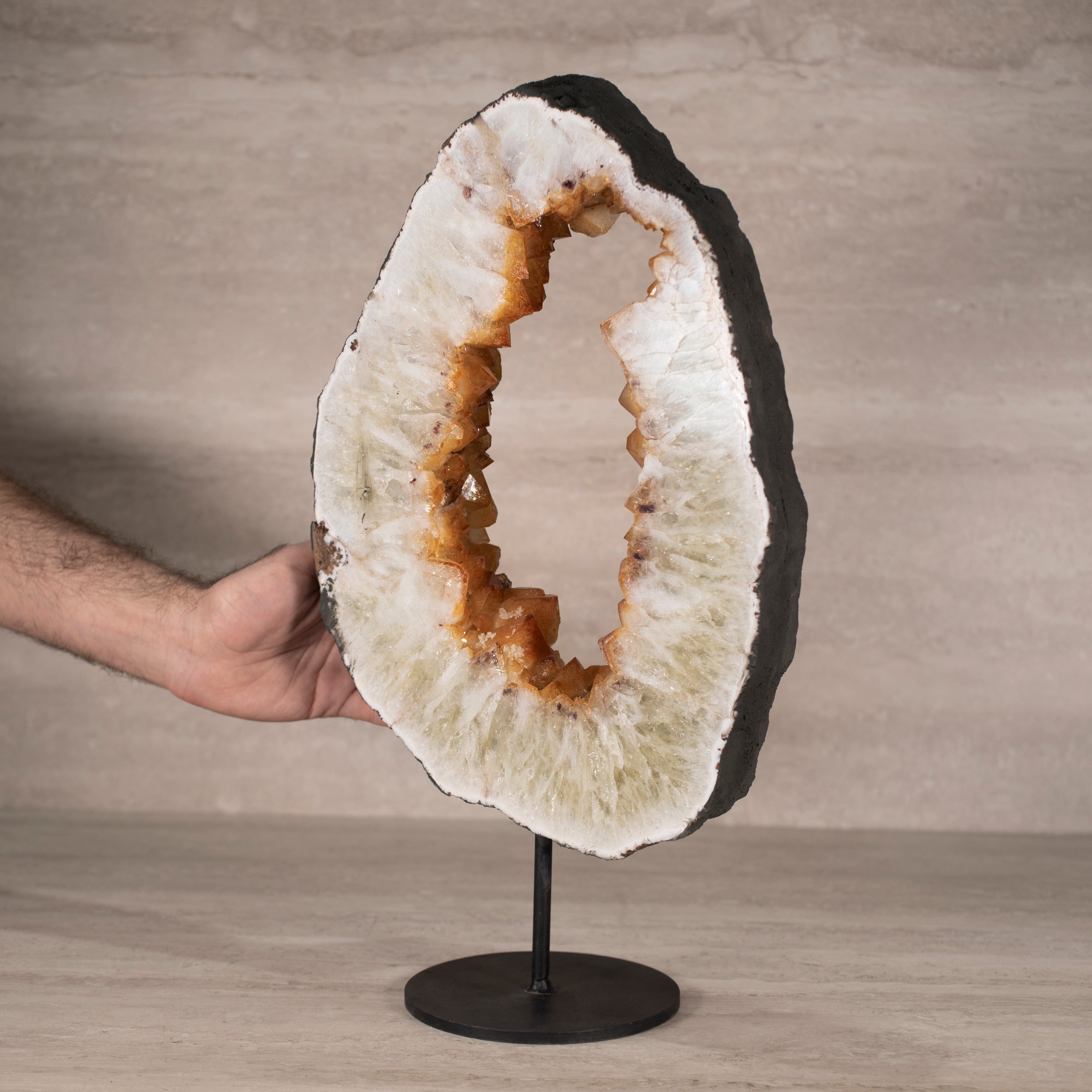 Kalifano Citrine Citrine Geode Ring on Custom Stand from Brazil - 16" / 20 lbs BCGR4400.001