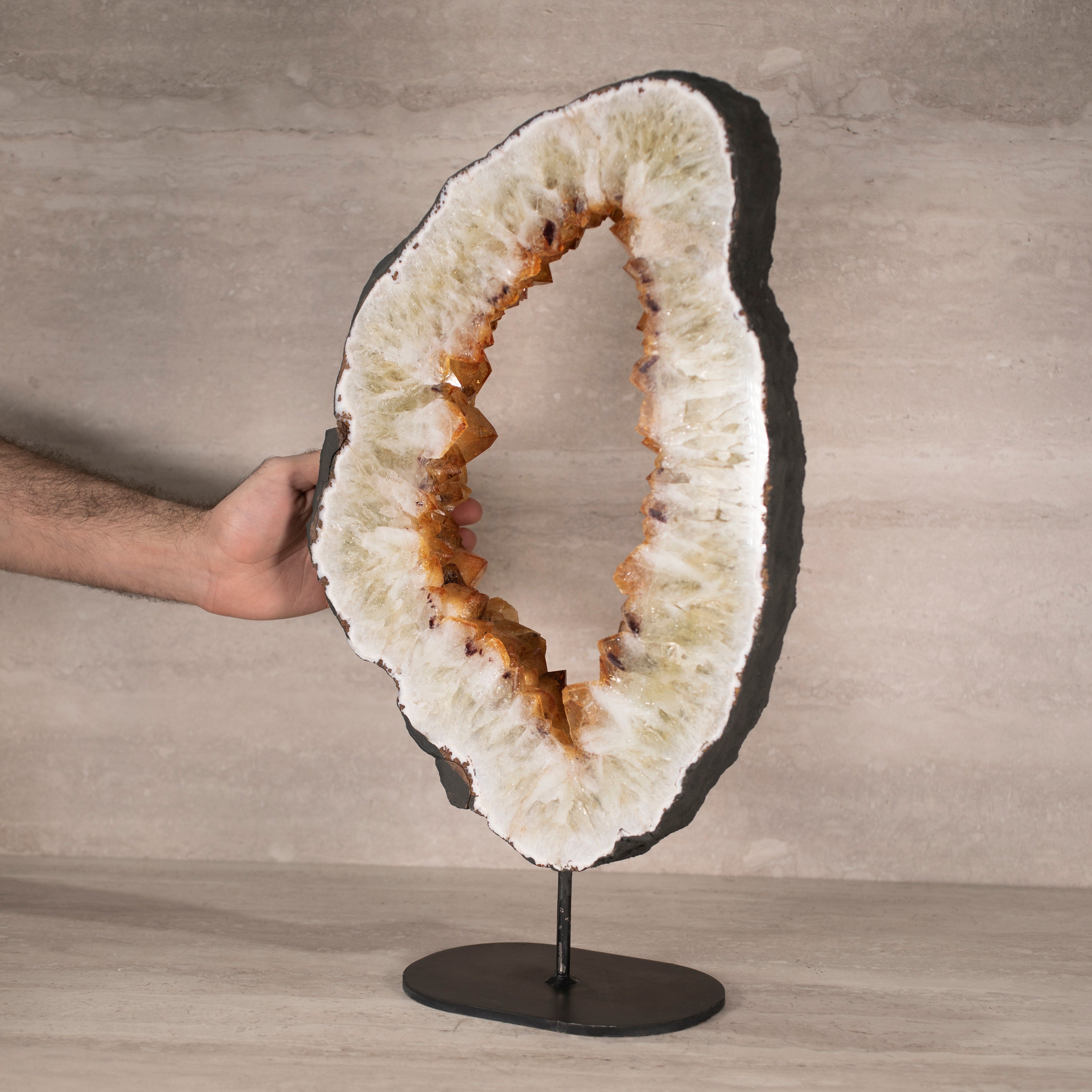 Kalifano Citrine Citrine Geode Ring on Custom Stand from Brazil - 19" / 26.5 lbs BCGR5600.001