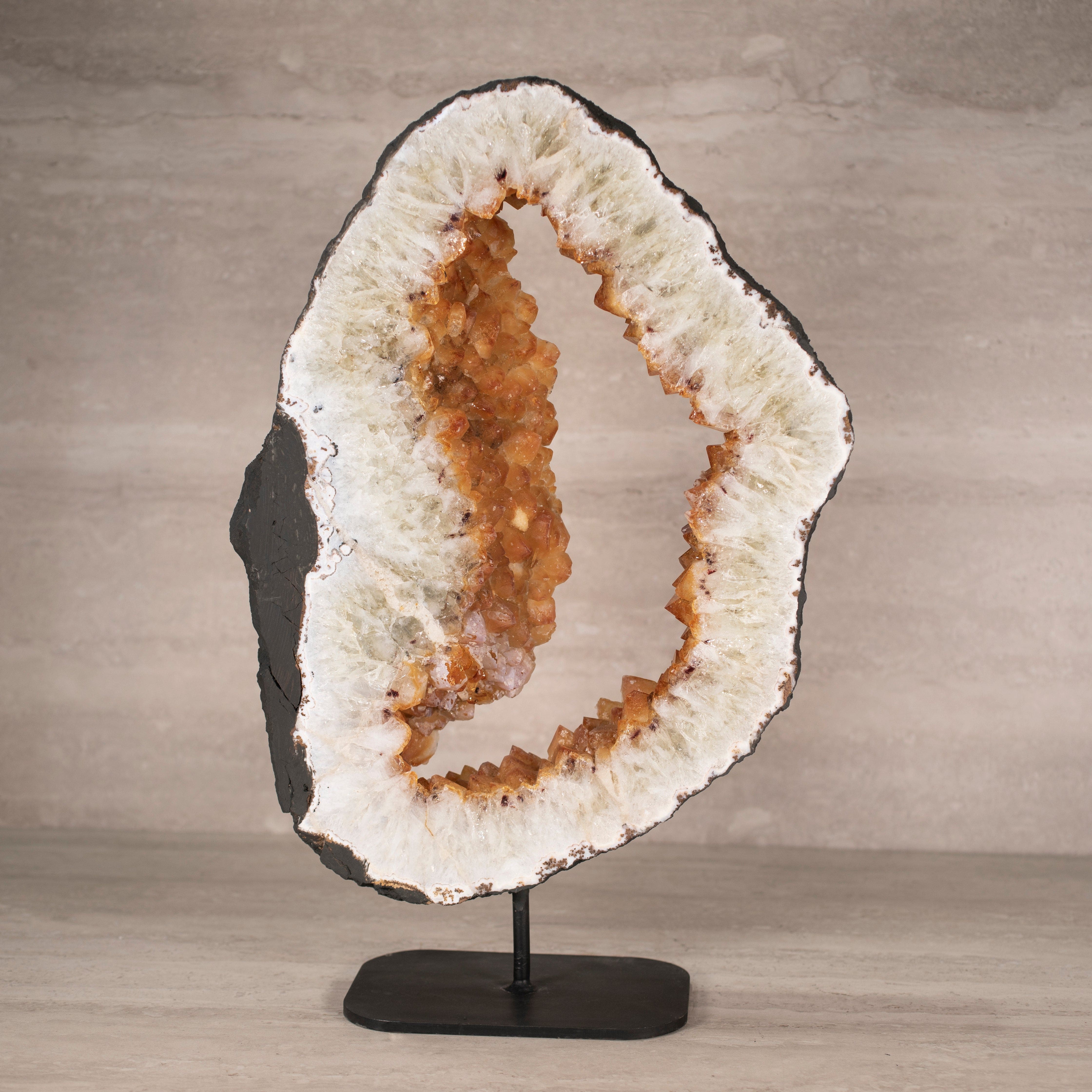 Kalifano Citrine Citrine Geode Ring on Custom Stand from Brazil - 19" / 30 lbs BCGR6400.002