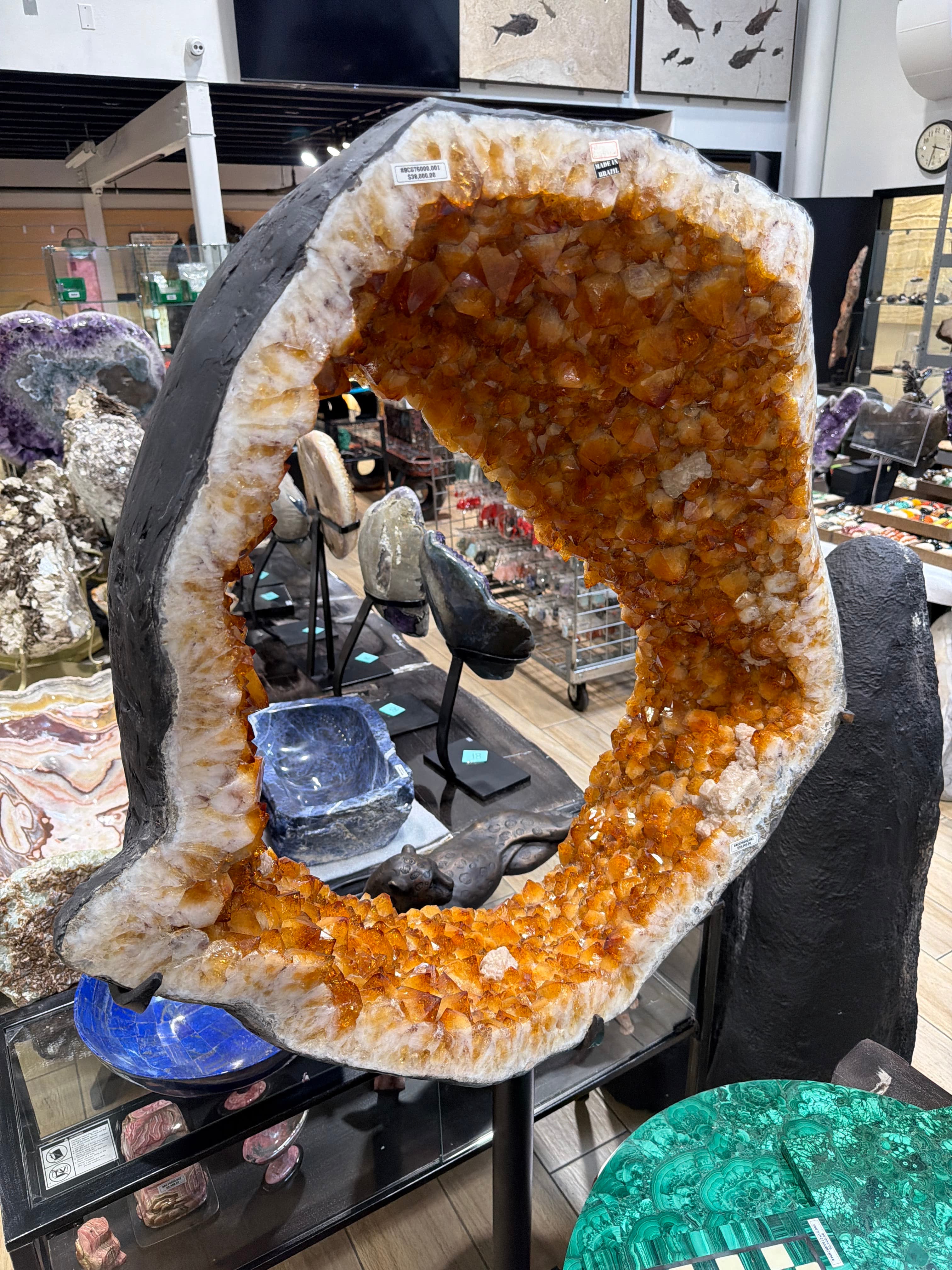 Citrine Geode Ring on Custom Stand from Brazil - 67" / 235 lbs