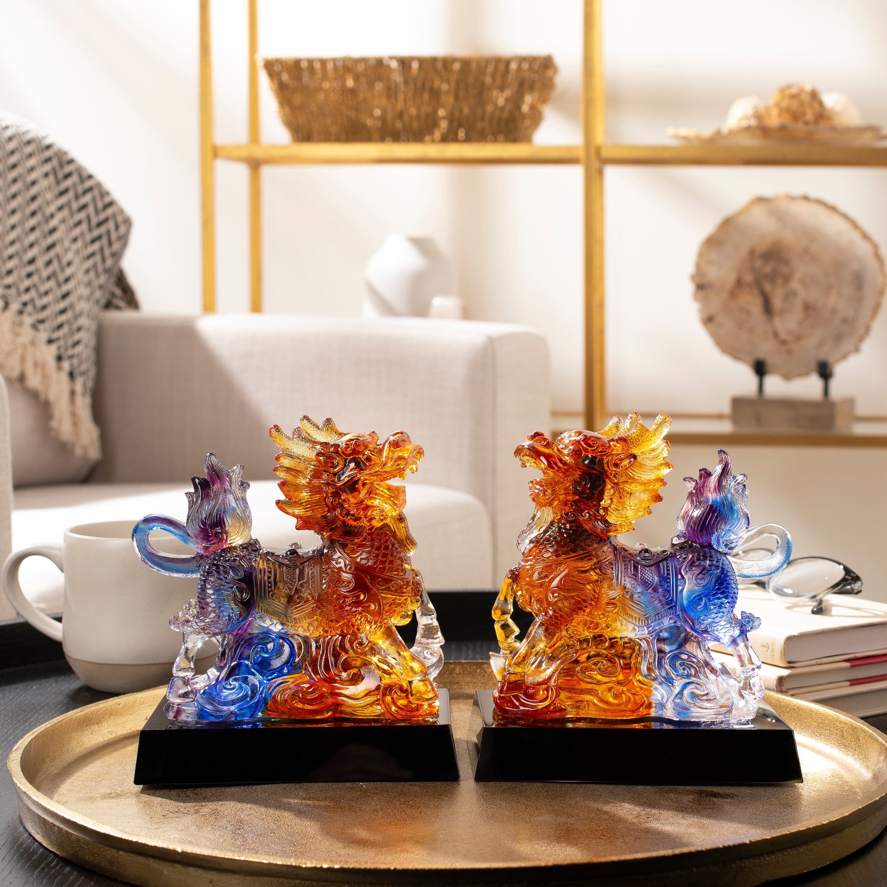 Kalifano Crystal Carving Elegant Qilin Crystal Carving Pair with Detachable Base - A Symbol of Good Luck and Prosperity CR700-KYL