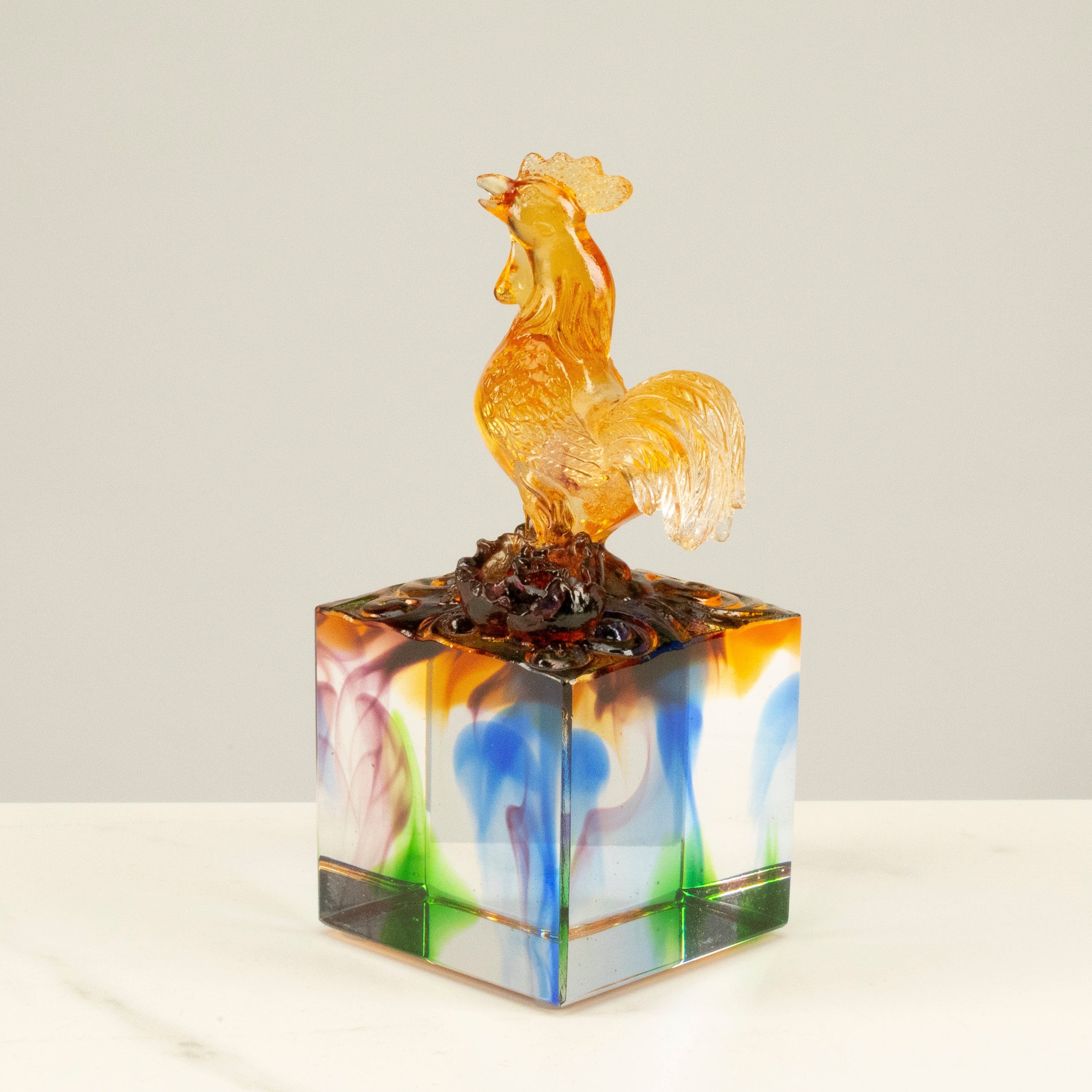Kalifano Crystal Carving Elegant Rooster Crystal Carving - A Symbol of Vigilance and Positivity CRZ120-ROO
