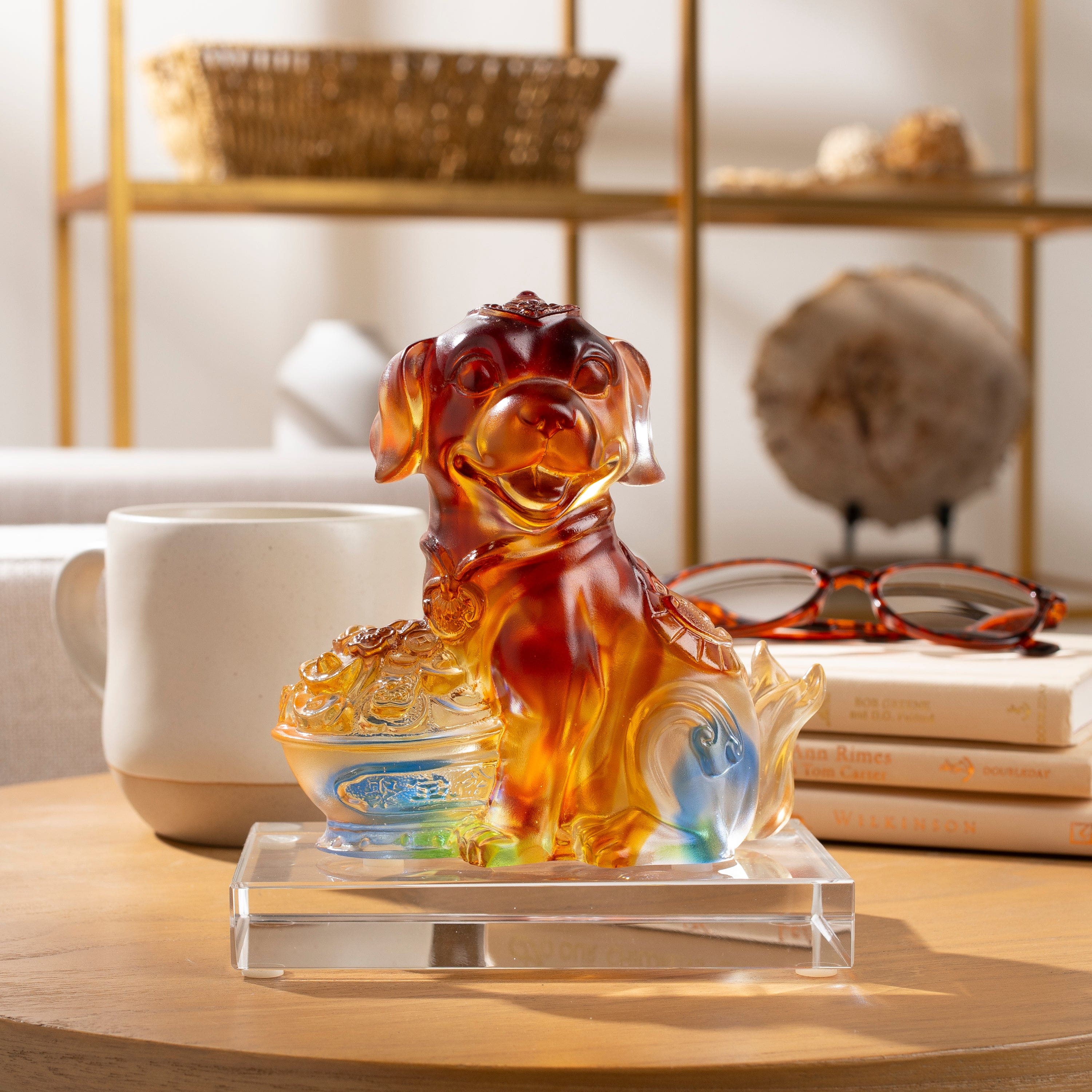 Kalifano Crystal Carving Money Dog Glass Carving Art CRYSTAL.184