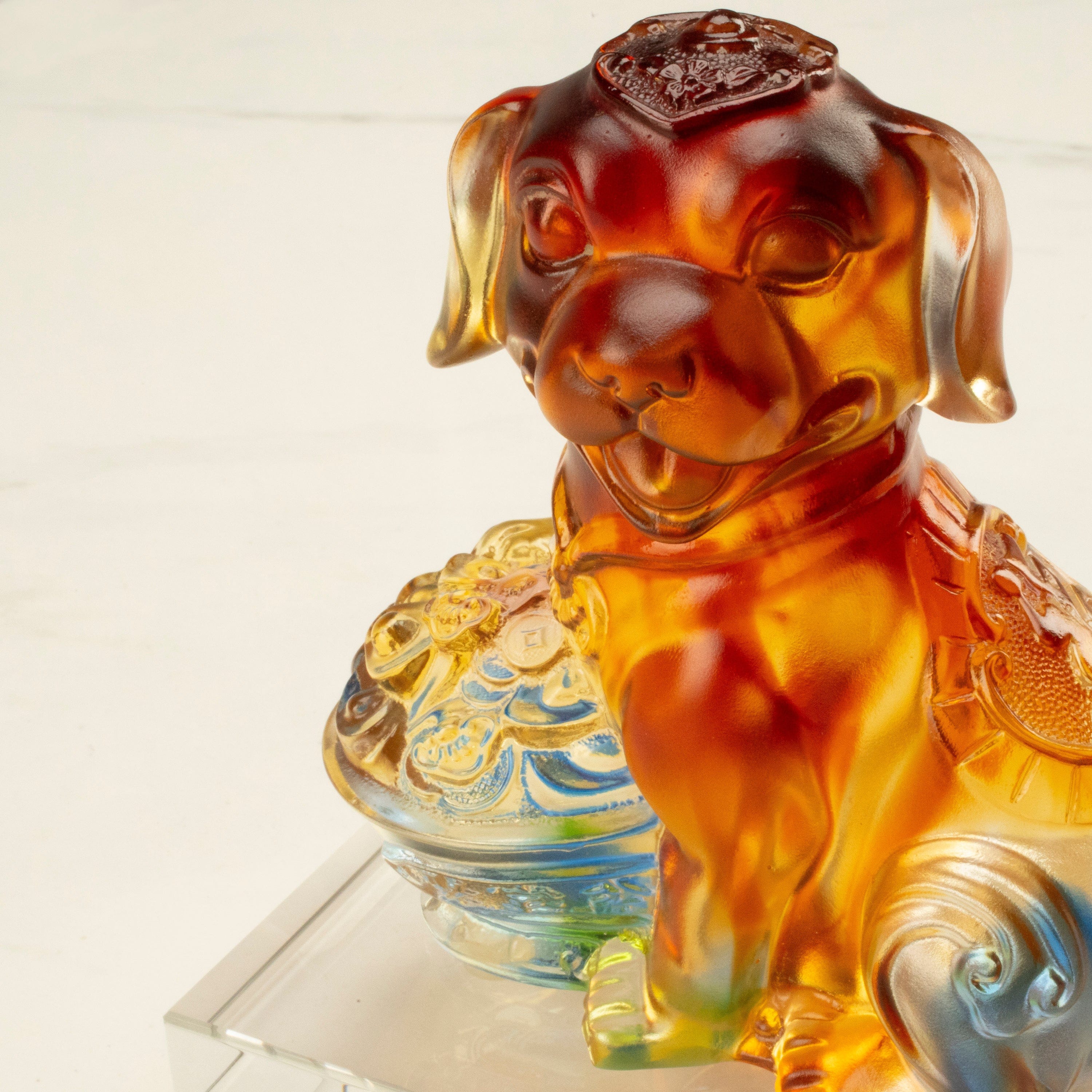 Kalifano Crystal Carving Money Dog Glass Carving Art CRYSTAL.184