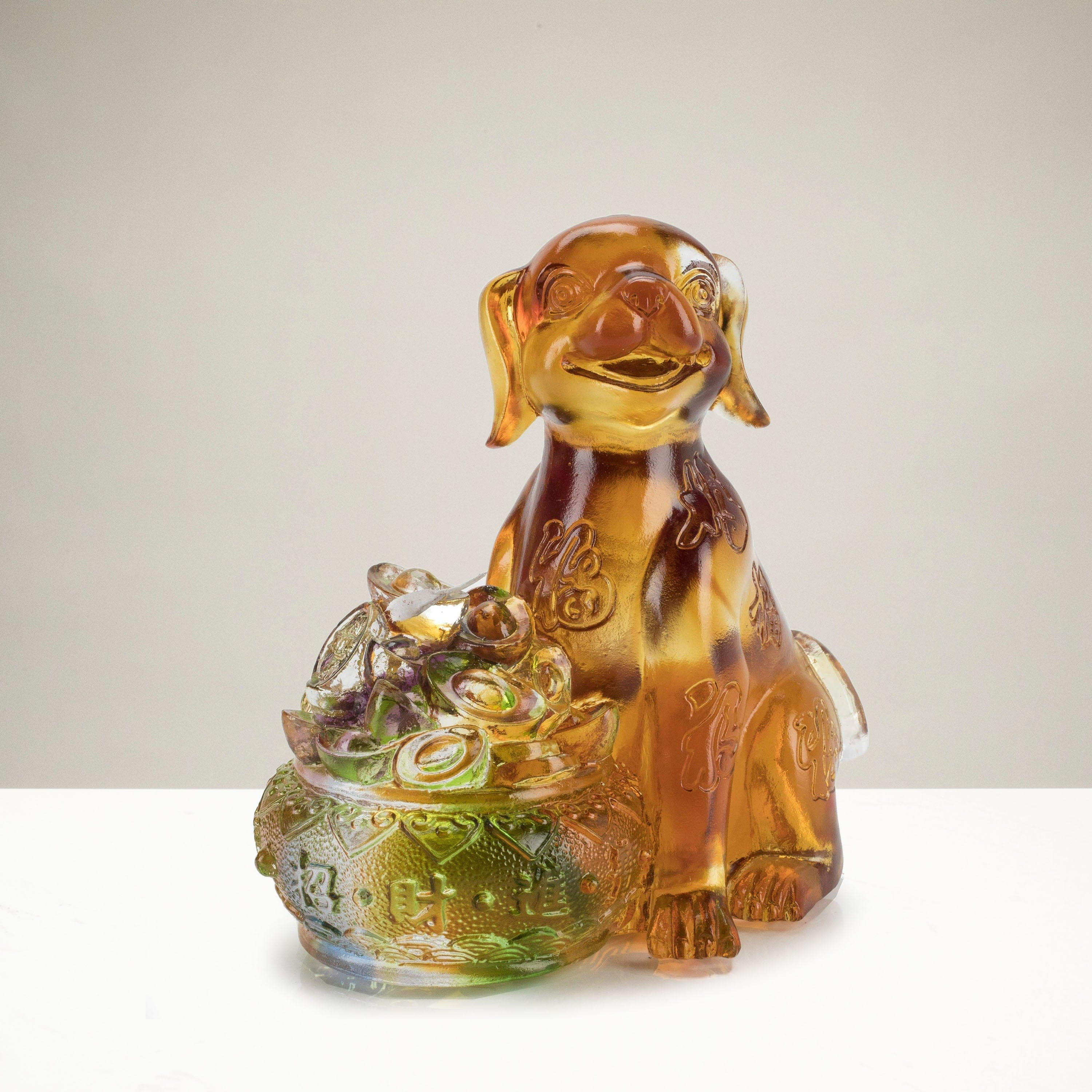 Kalifano Crystal Carving Money Dog Glass Carving Art CRYSTAL.186