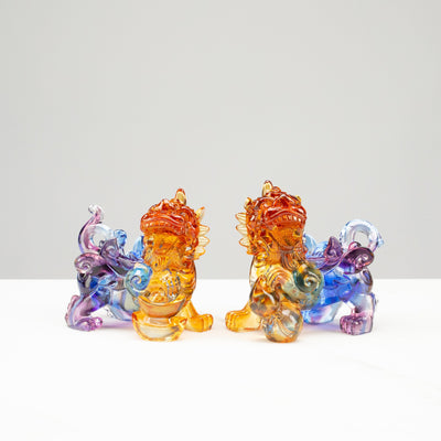 Kalifano Crystal Carving Protective Foo Dog Crystal Carving Pair - A Symbol of Good Luck and Protection CR200-PIS