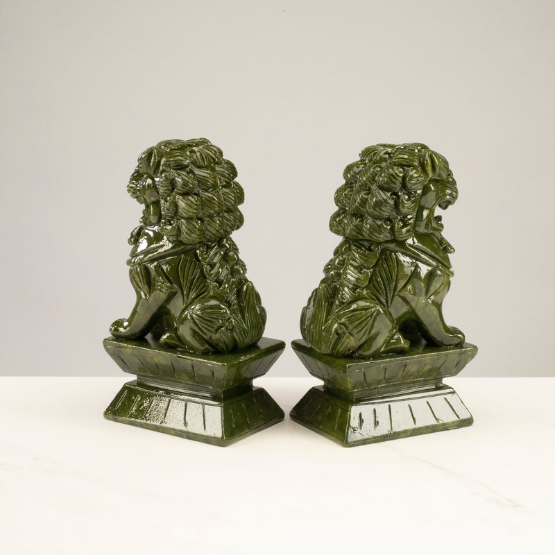 Kalifano Crystal Carving Protective Foo Dog Jade Carving Pair - A Symbol of Good Luck and Protection CV230-FD-JADE