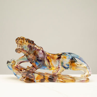 Kalifano Crystal Carving Roaring Tiger on Rock Crystal Carving - A Symbol of Courage and Strength CR1100-TIG