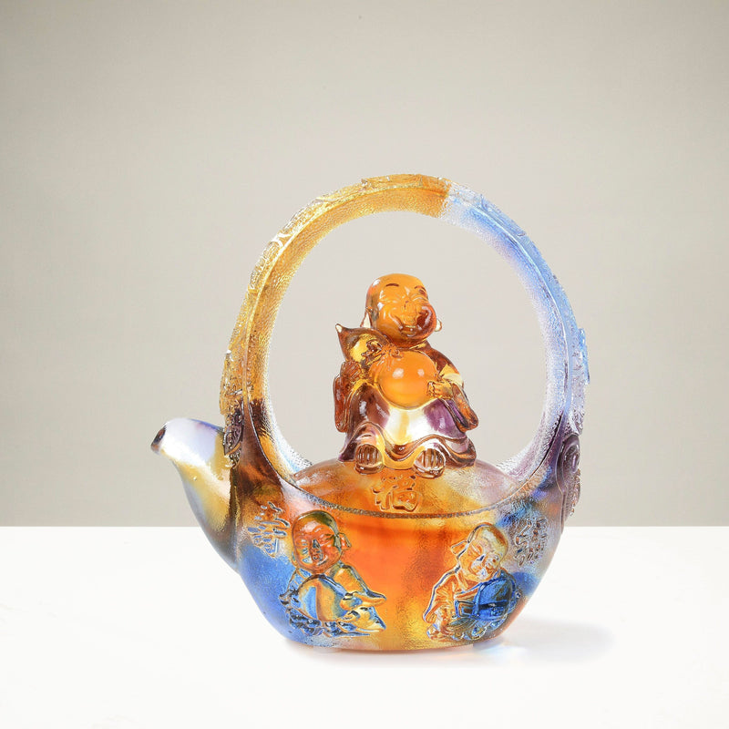 Kalifano Crystal Carving Serene Buddha in Teapot Crystal Carving - A Symbol of Enlightenment and Inner Peace CR330-BT