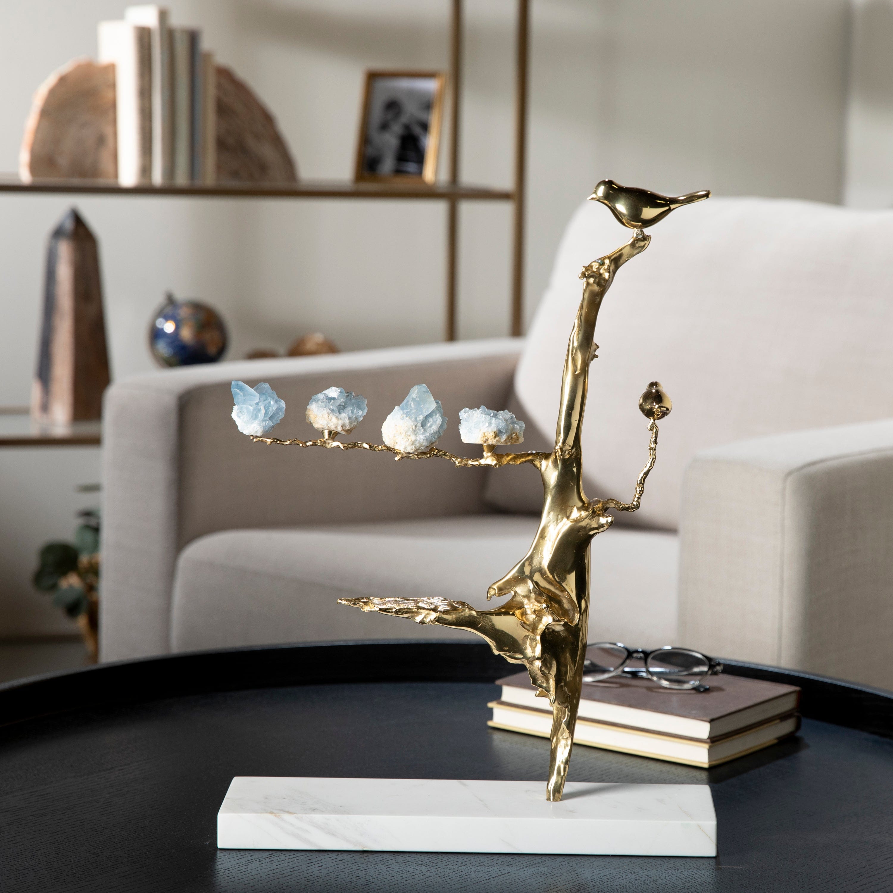KALIFANO Crystal Home Decor Bird on Branch with Blue Calcite HG1734-BC