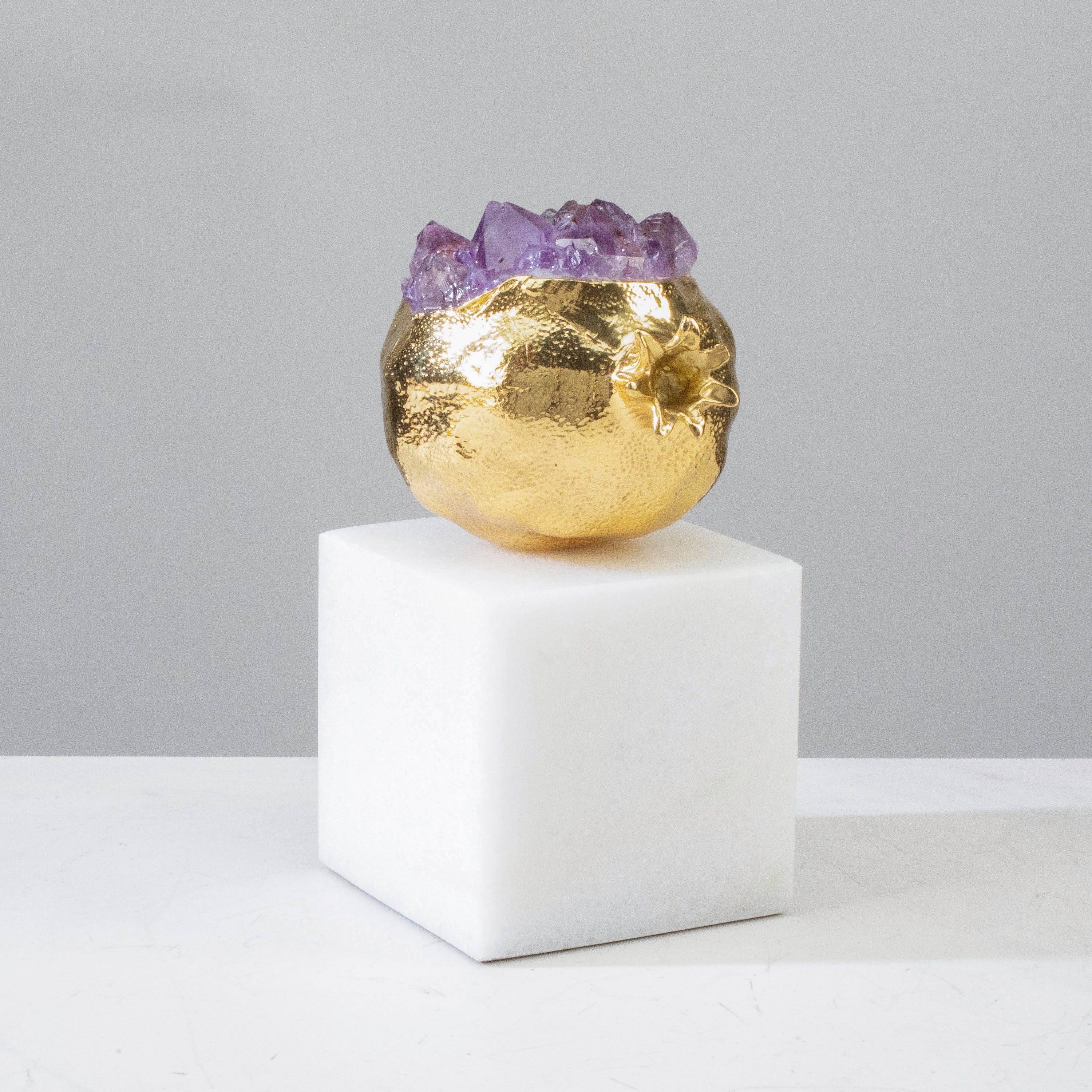 KALIFANO Crystal Home Decor Brass Amethyst Pomegranite on Marble Base HG1583B-AM