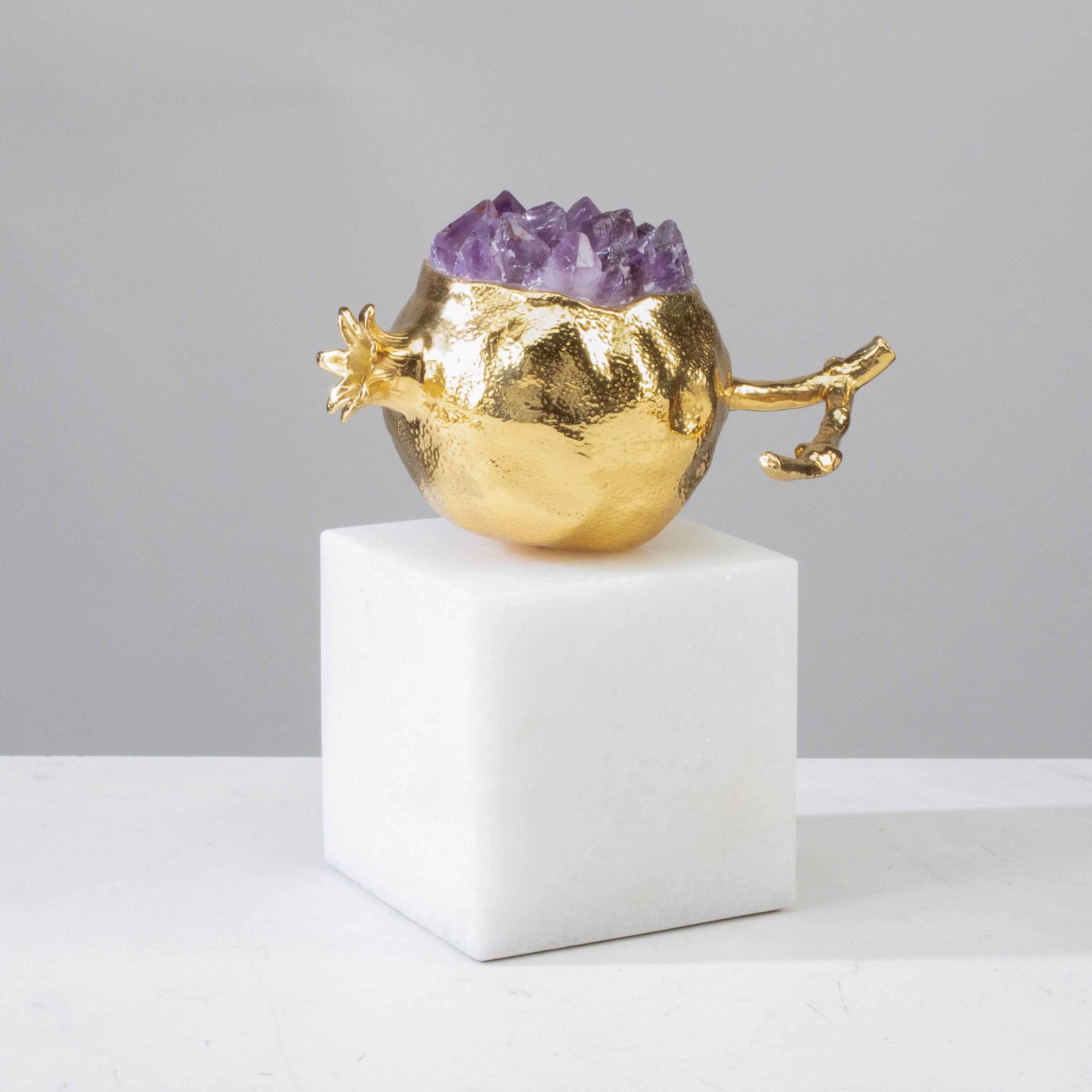 KALIFANO Crystal Home Decor Brass Amethyst Pomegranite on Marble Base HG1583B-AM