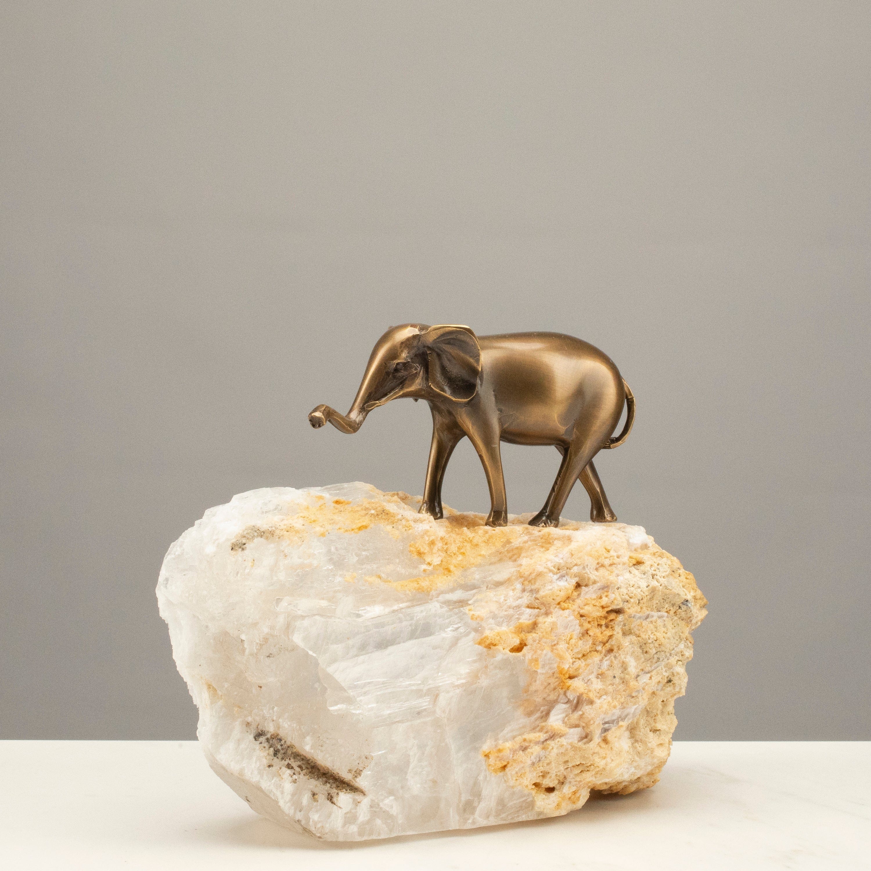 KALIFANO Crystal Home Decor Brass Elephant on Calcite Base H1446B