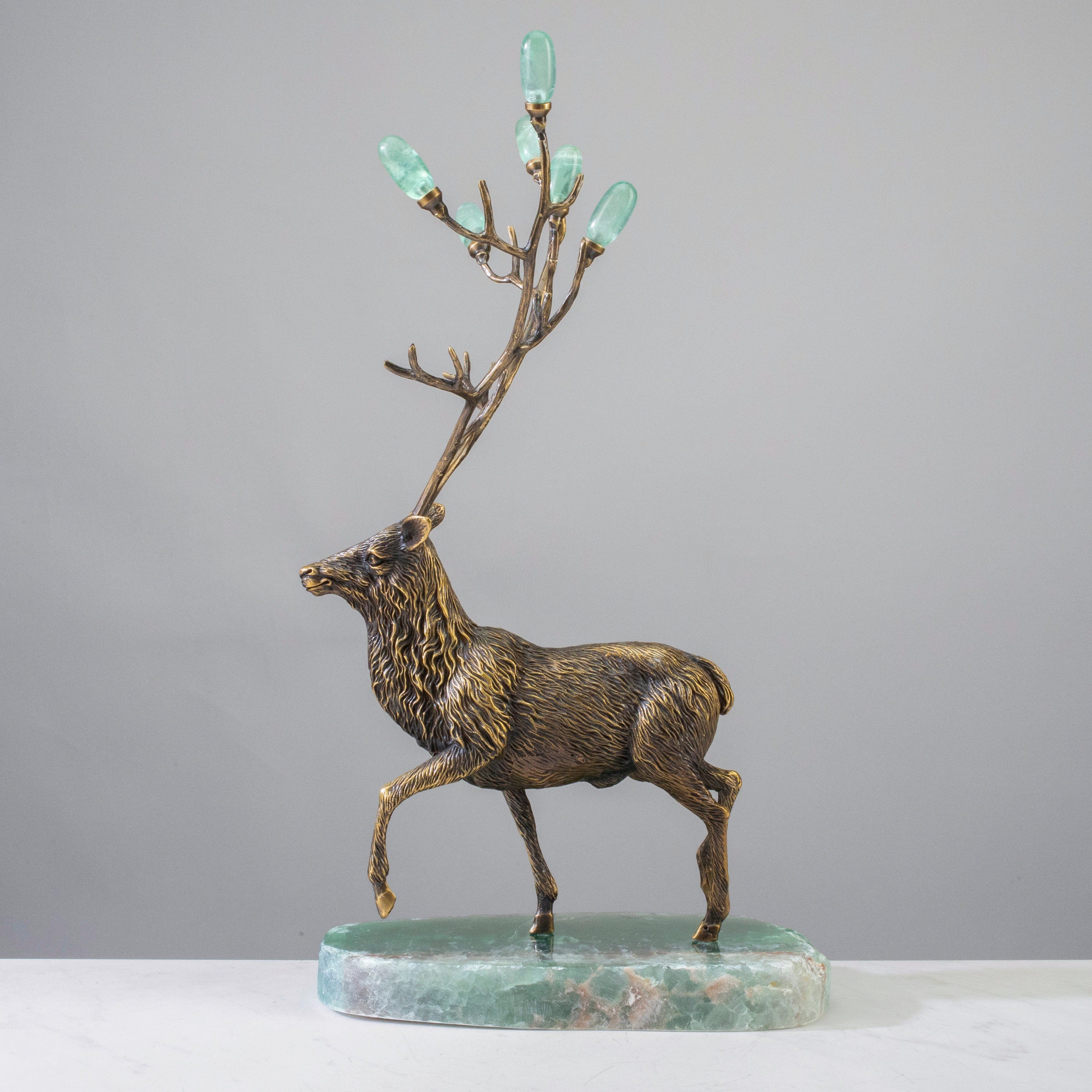 KALIFANO Crystal Home Decor Brass Moose with Fluorite Antlers HG1465A-FL