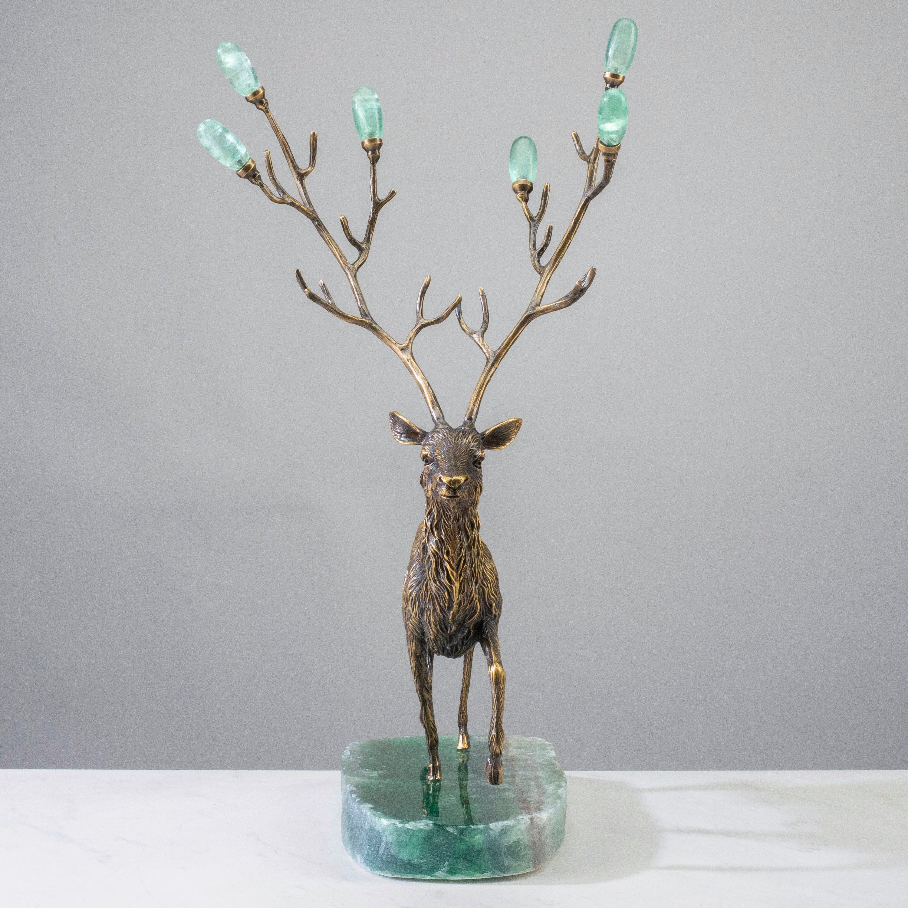 KALIFANO Crystal Home Decor Brass Moose with Fluorite Antlers HG1465A-FL