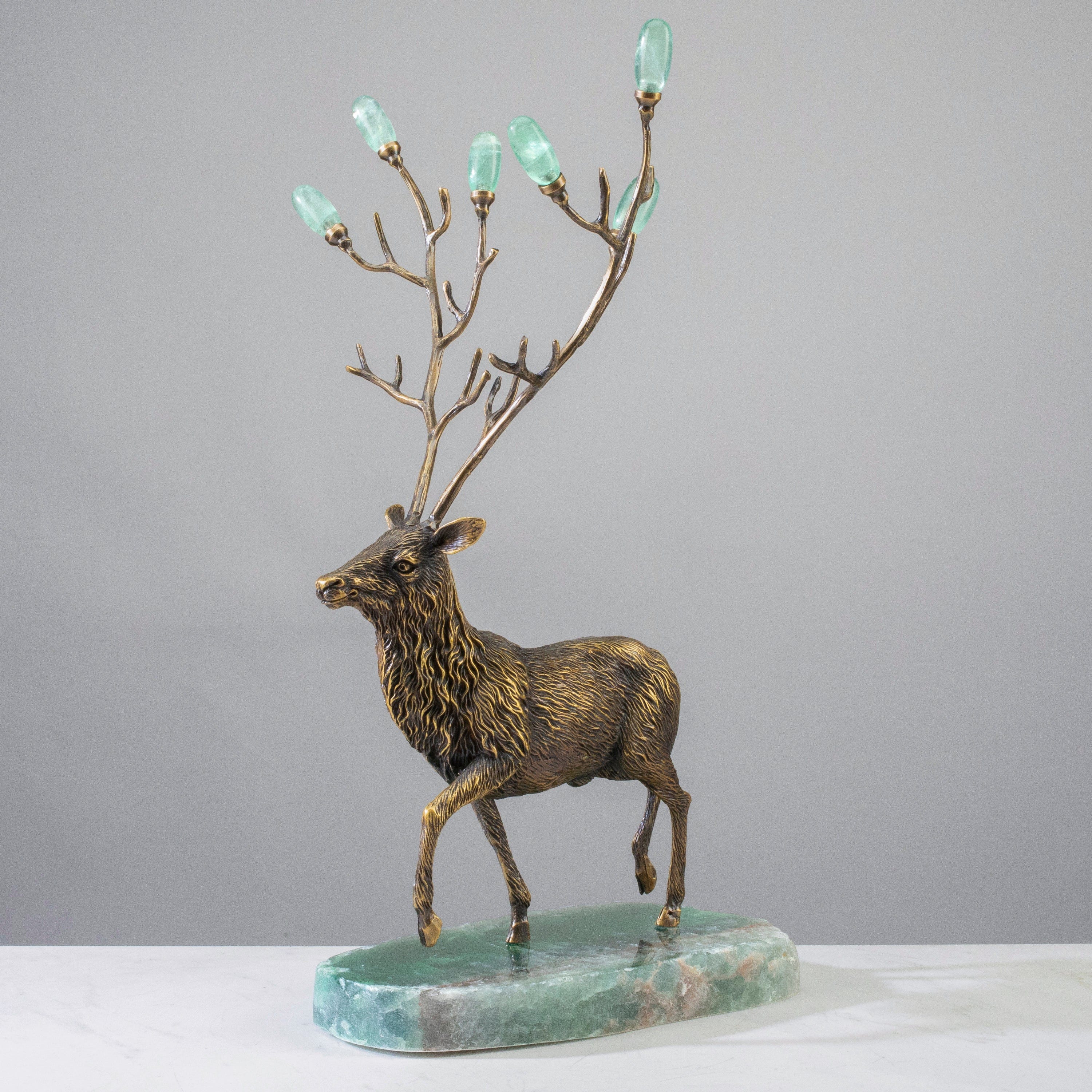 KALIFANO Crystal Home Decor Brass Moose with Fluorite Antlers HG1465A-FL