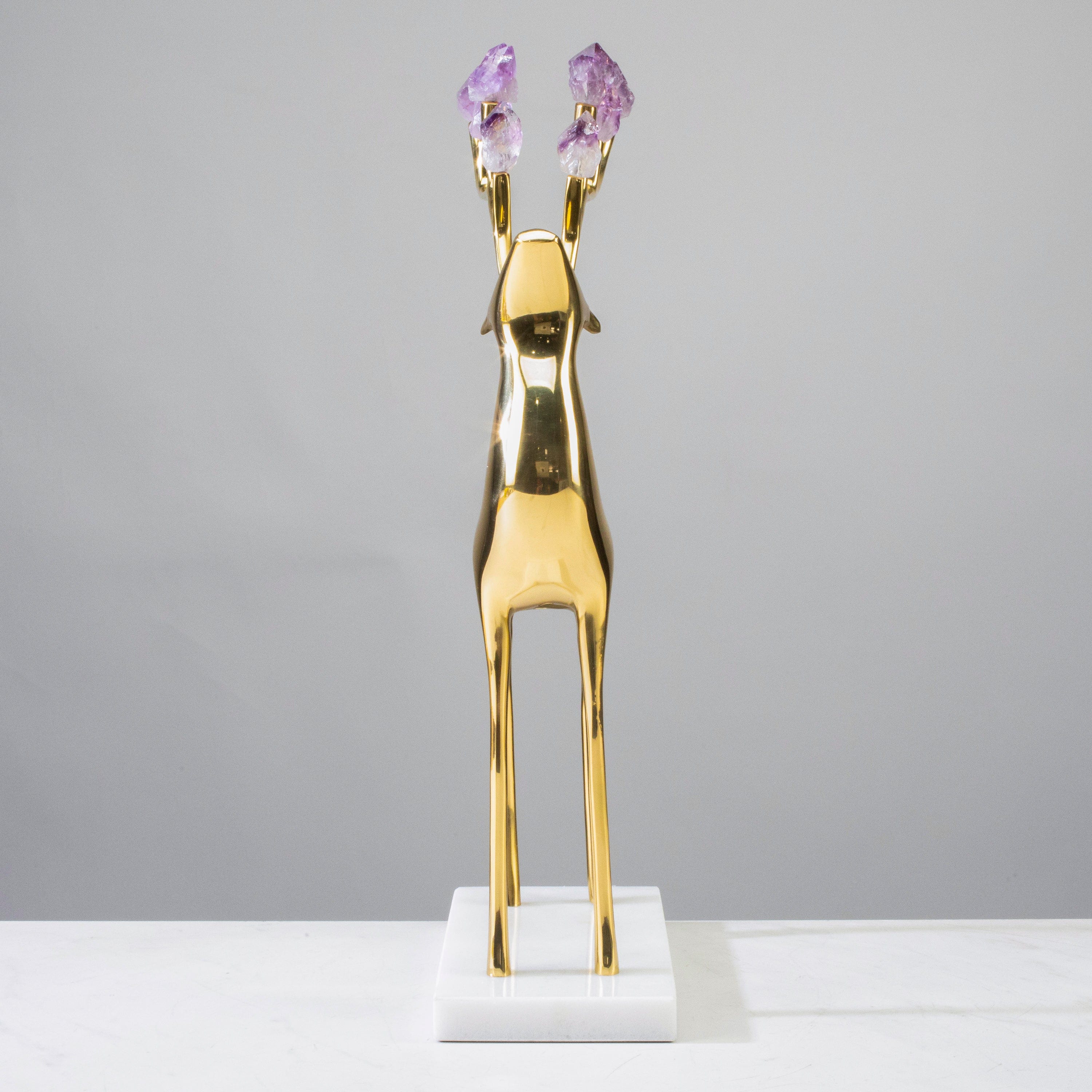 KALIFANO Crystal Home Decor Brass Reindeer with Amethyst Antlers on Marble Base HG1740A-AM