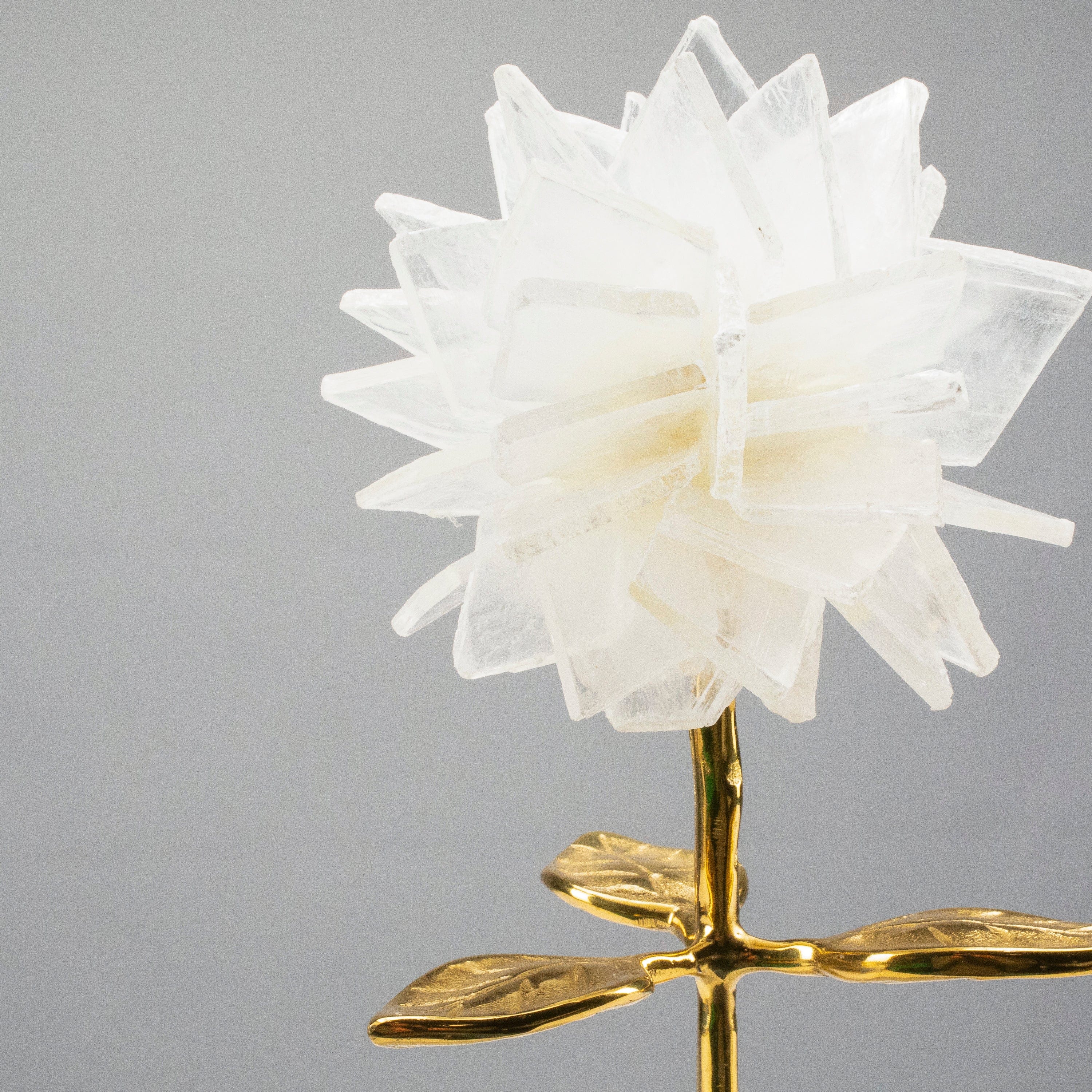 KALIFANO Crystal Home Decor Calcite Flower with Brass Stem on Agate Base HG638B-SL