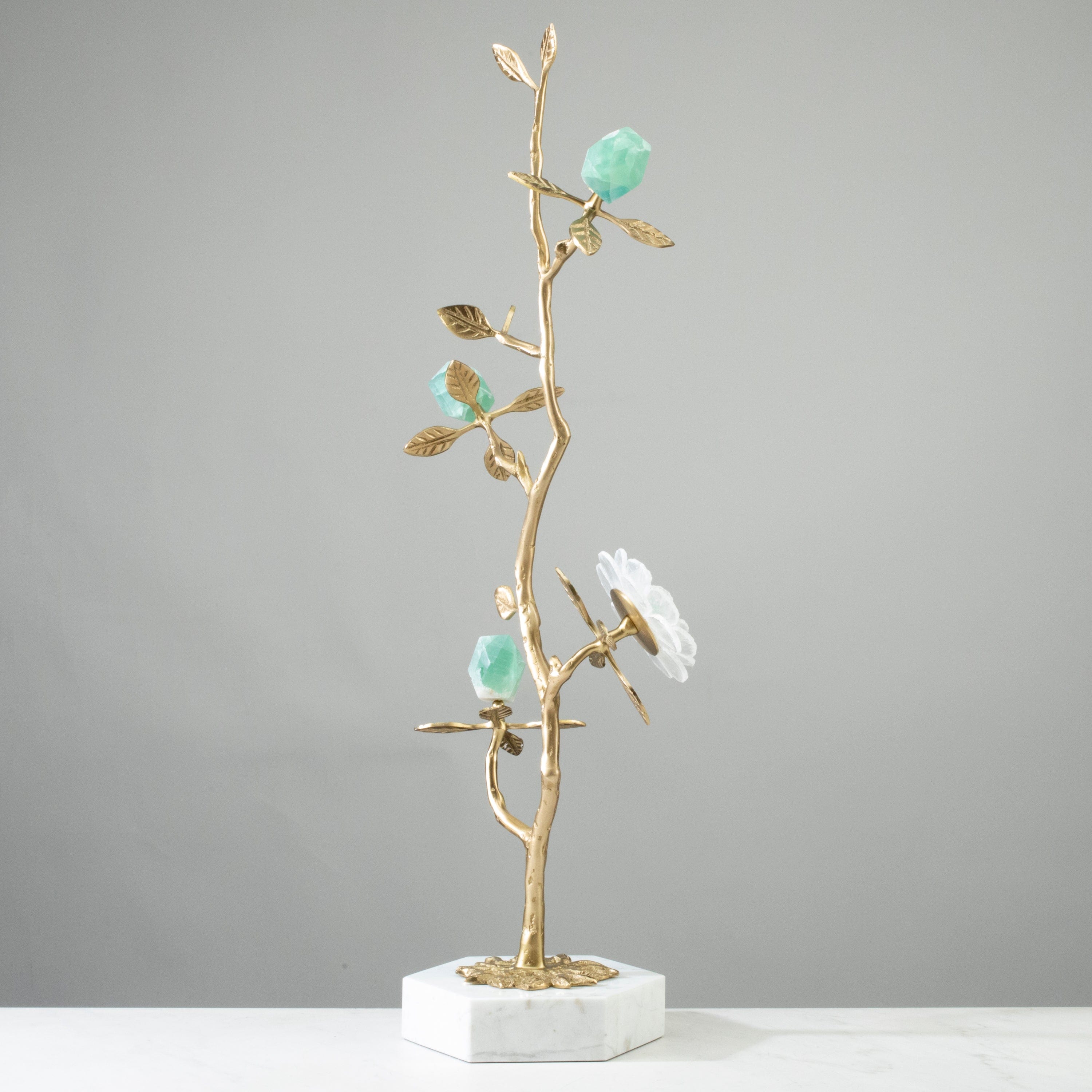 KALIFANO Crystal Home Decor Calcite & Fluorite Flower Boquet on Marble Base HG1197-FL